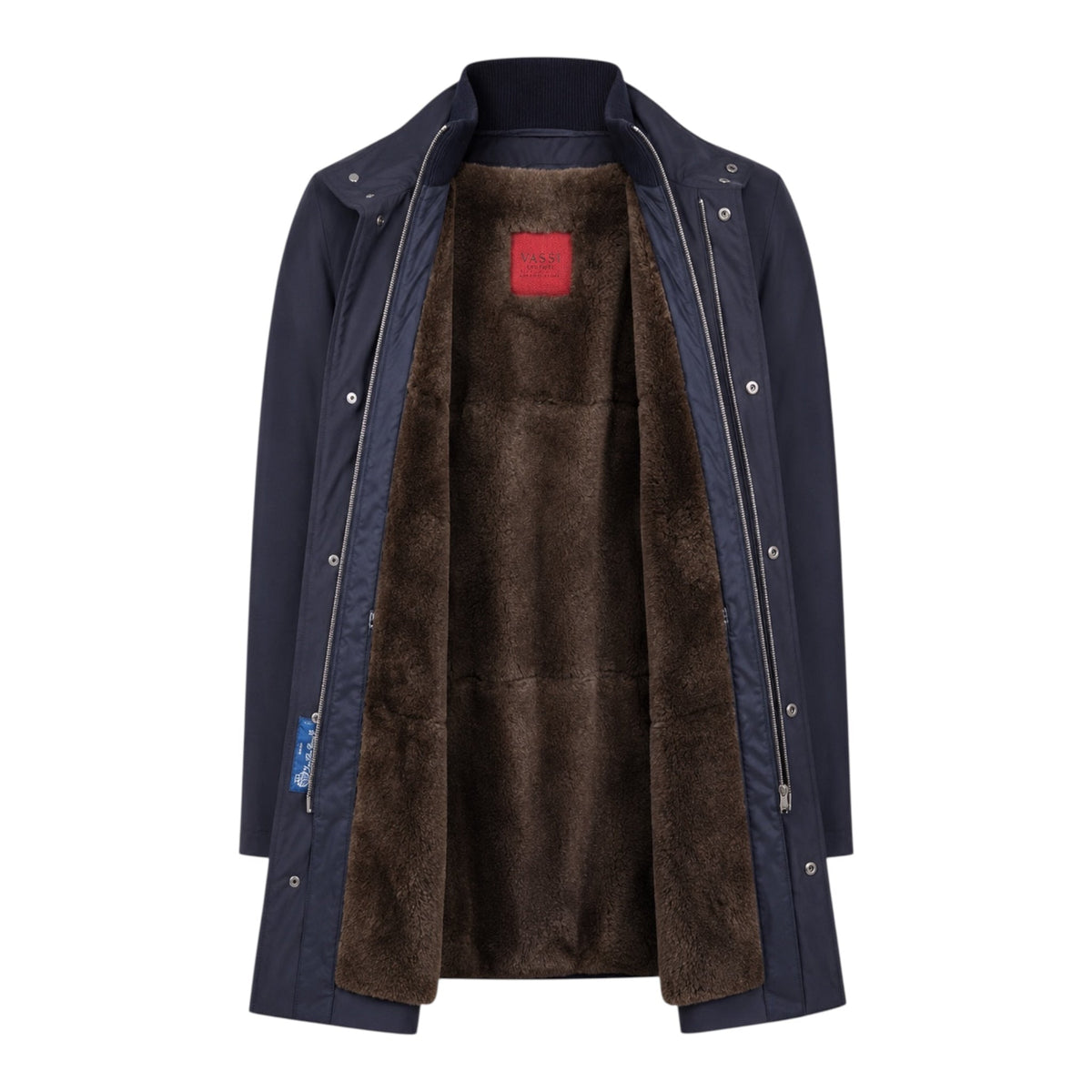 VASSI 3/4 Coat Loro Piana Storm System™ with Removable Nutria Lining - Midnight Blue OUTERWEAR50 EU