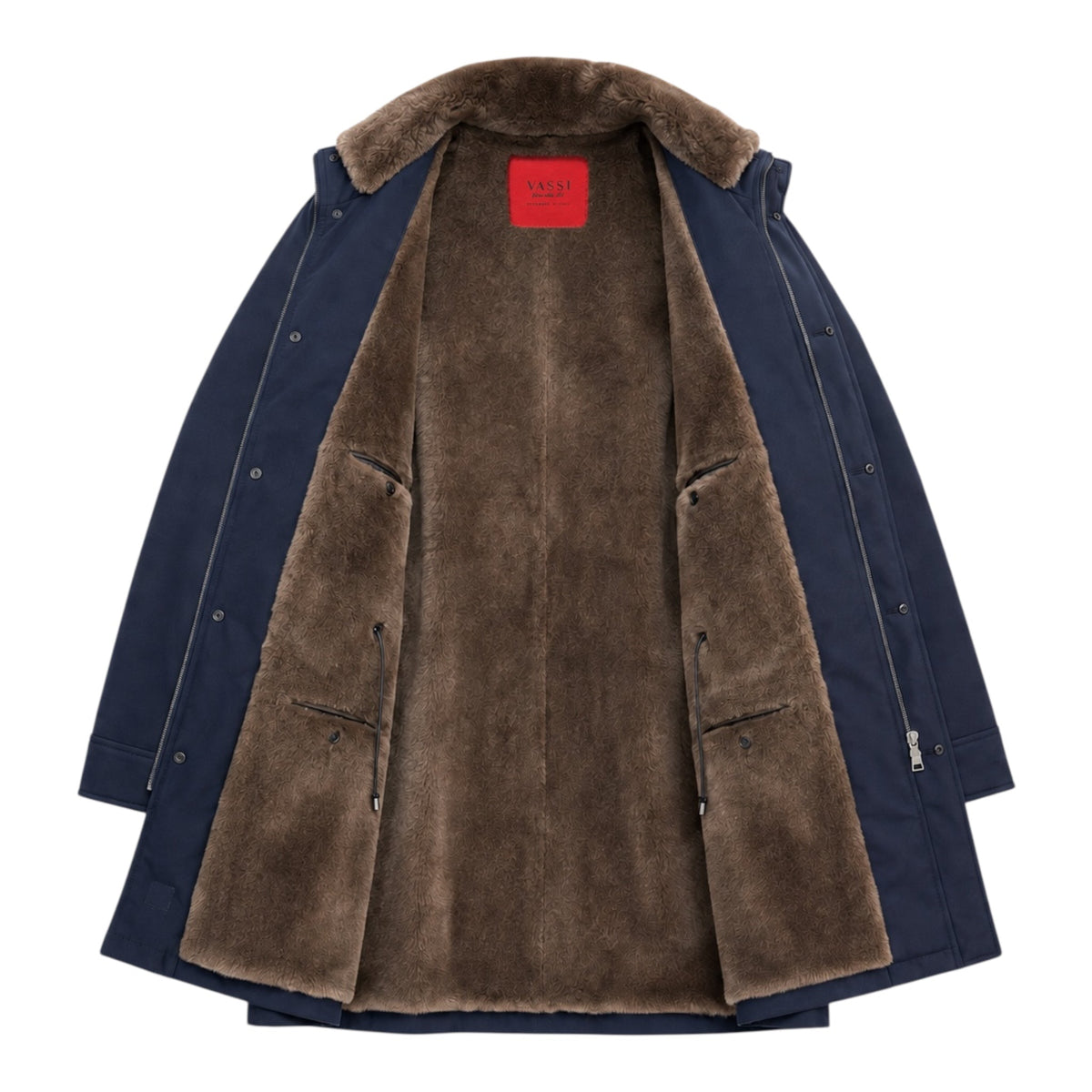 VASSI 3/4 Coat Loro Piana Storm System™ with Shearling Lining - Midnight Blue OUTERWEAR50 EU