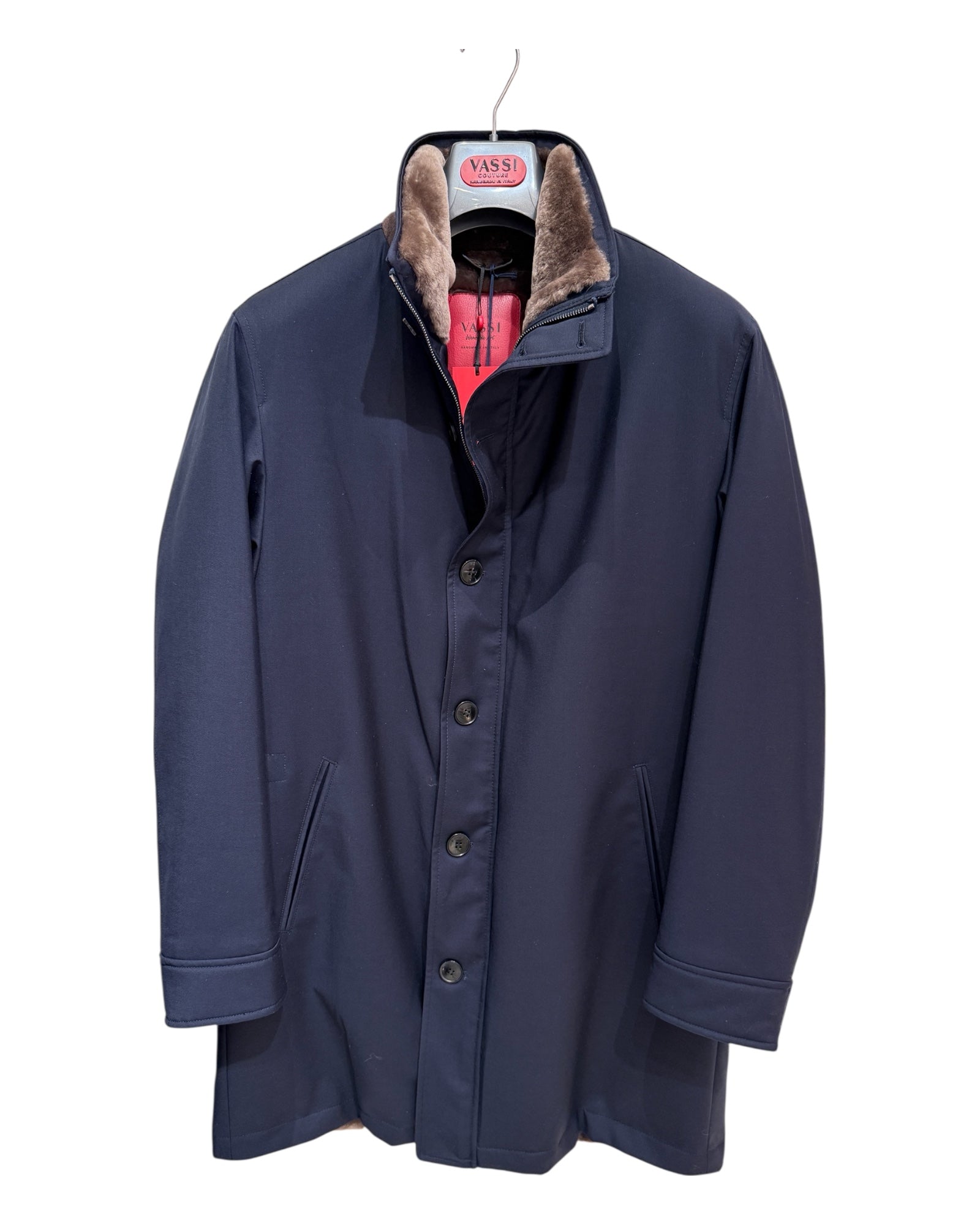 VASSI 3/4 Coat Loro Piana Storm System™ with Shearling Lining - Midnight Blue OUTERWEAR50 EU