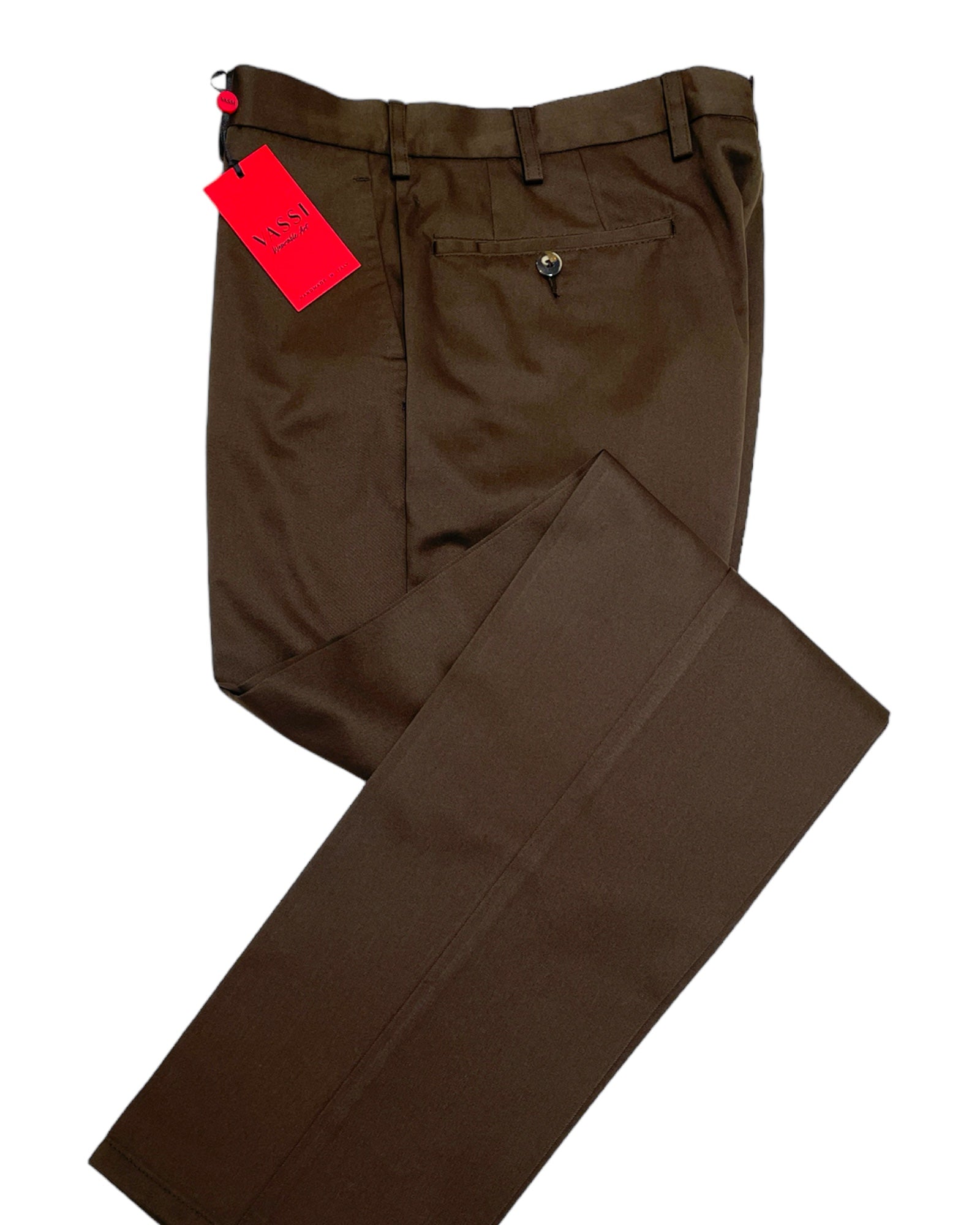 VASSI Flat Front Sartorial Cotton Trousers - Dark Chocolate CASUAL PANTS48 EU