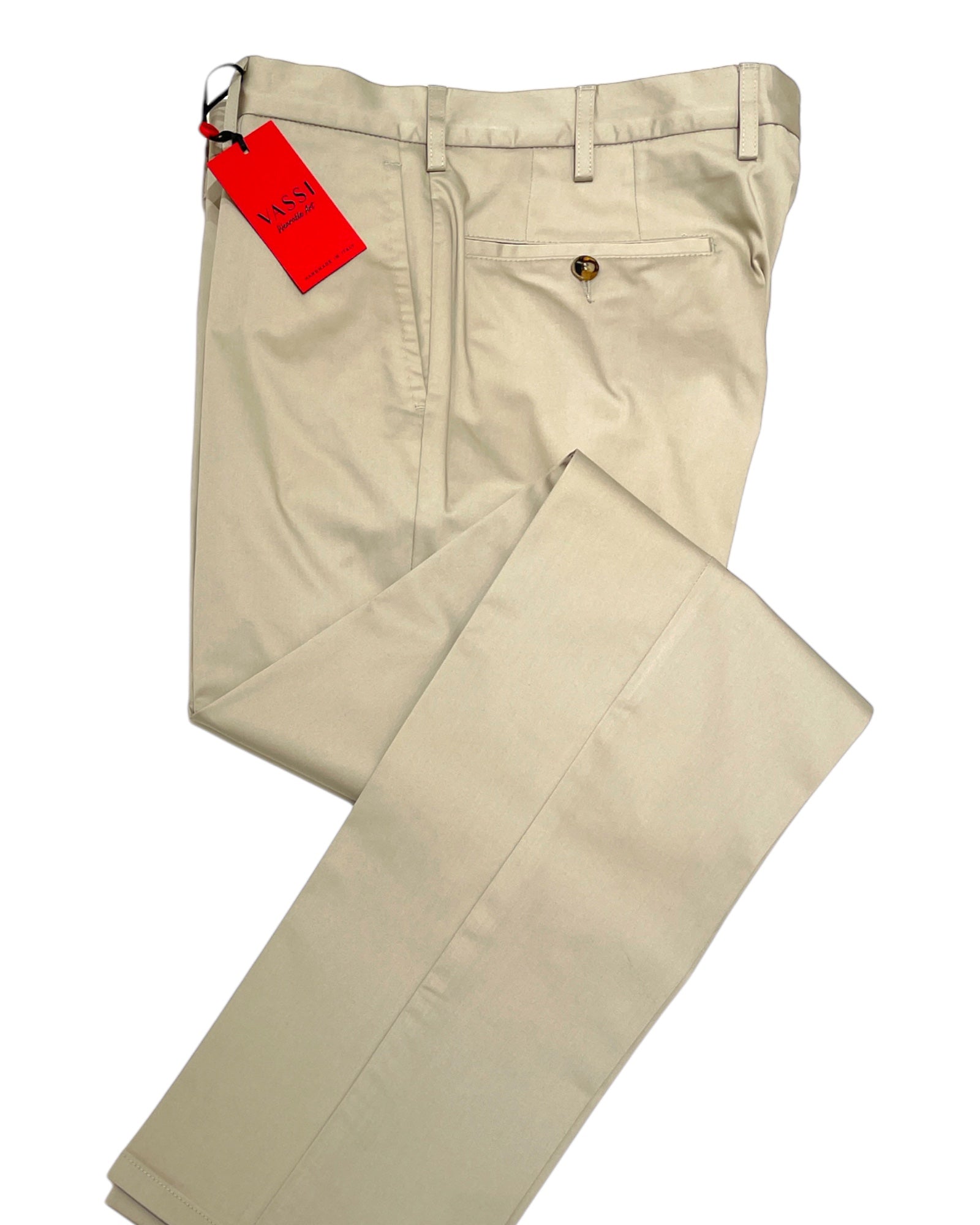 VASSI Flat Front Sartorial Stretch-Cotton Trousers - Khaki CASUAL PANTS48 EU