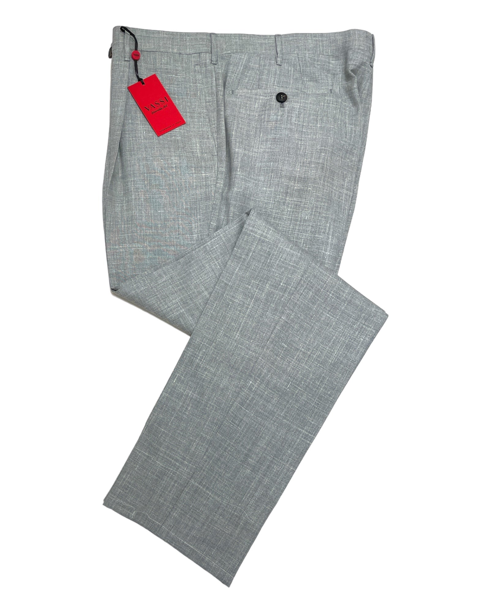 VASSI One Pleated Sartorial Trousers - Light Grey Loro Piana wool silk linen DRESS PANTS48 EU