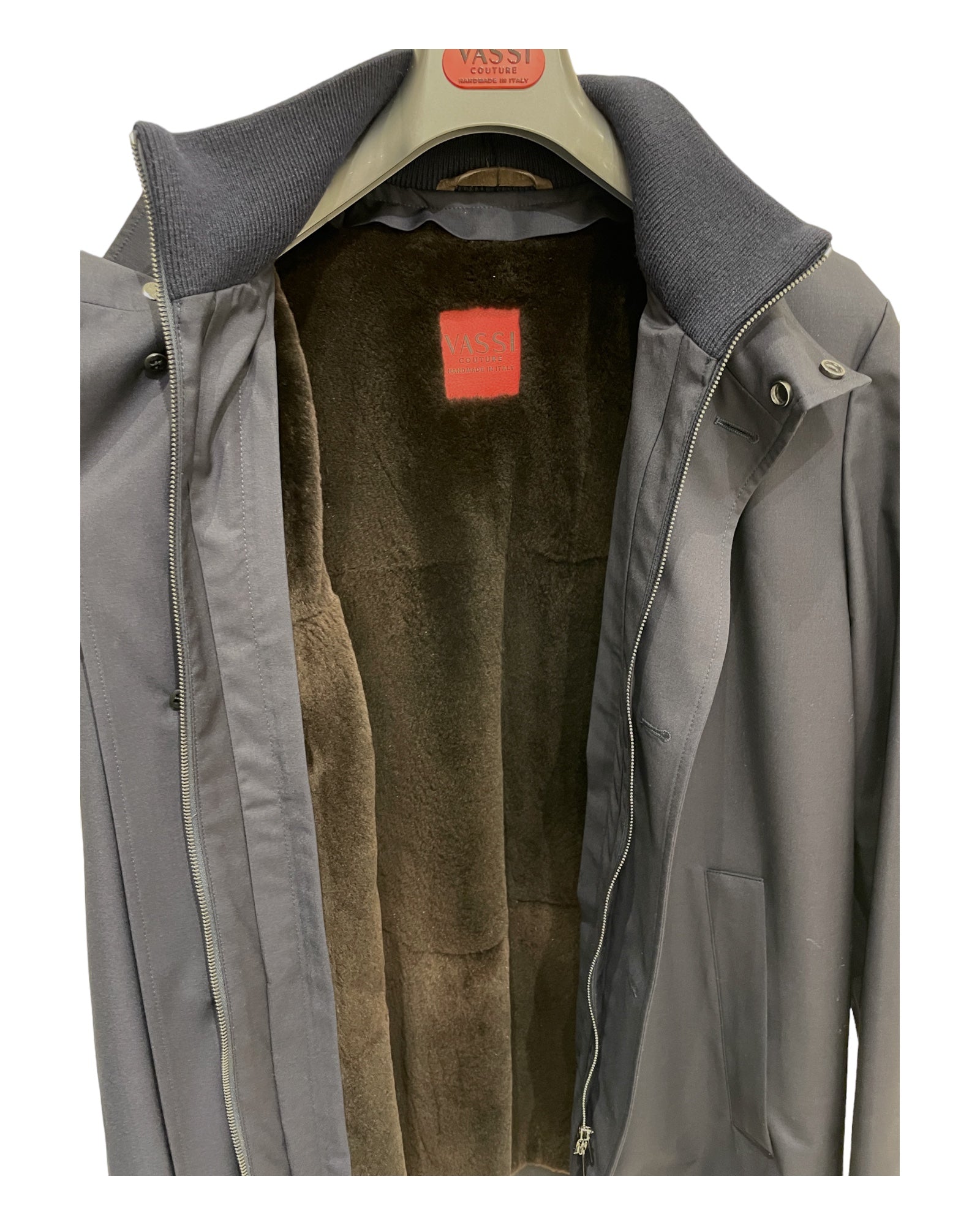 Loro Piana Storm System 3/4 coat with nutria lining- navy, interior