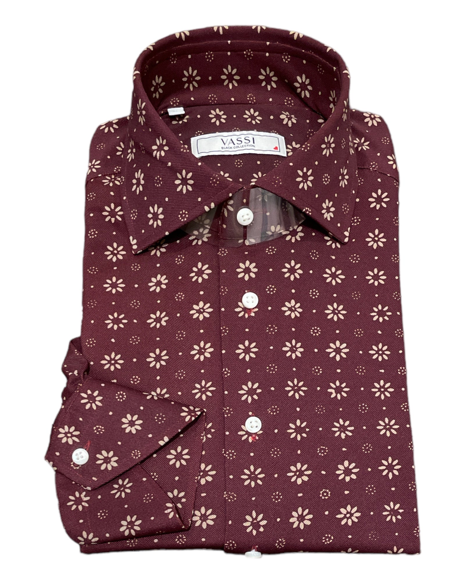 Floral Cotton Sport Shirt - Burgundy with Taupe Daisies SPORT SHIRTSM