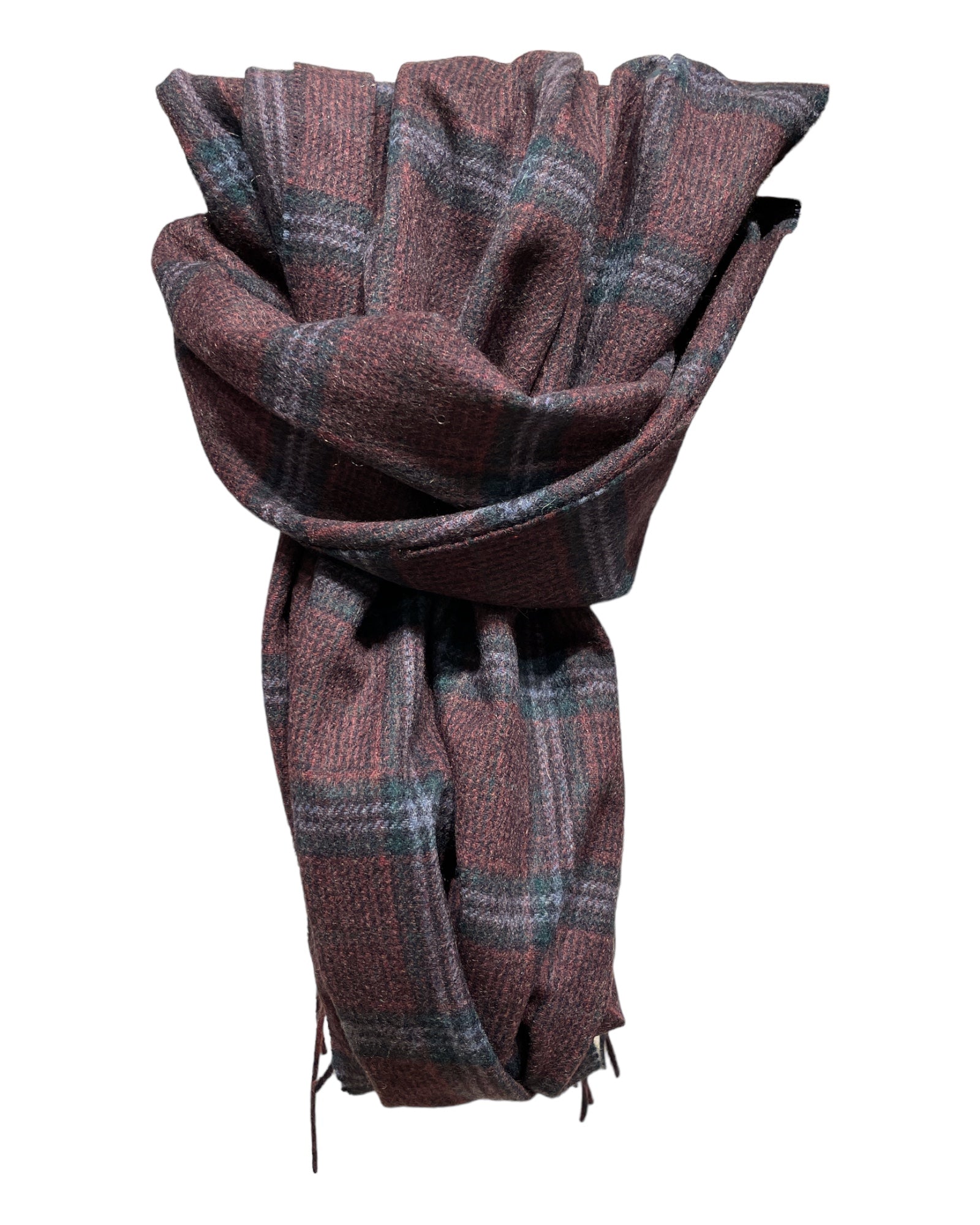 Cashmere Scarf - Wine with Blue &amp; Green Check