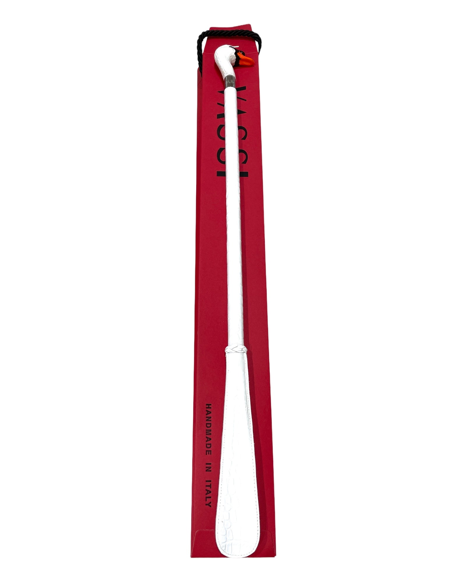 Swan Long Shoehorn - White Leather