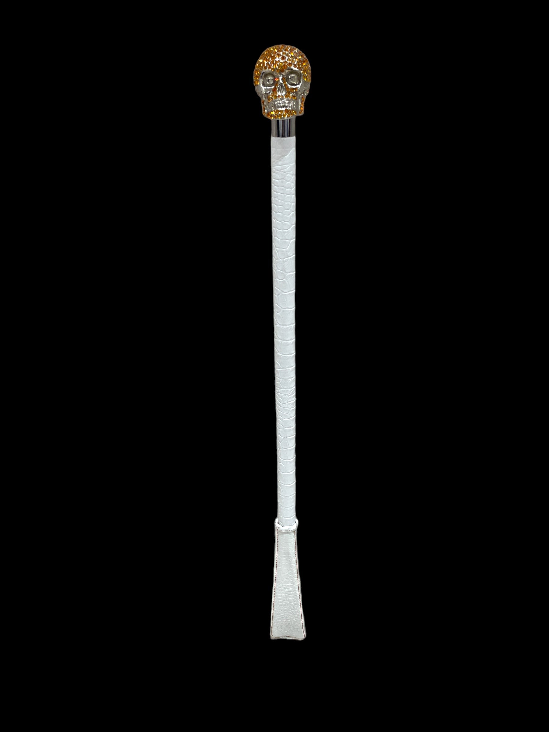 Gold Swarovski Crystal Skull Long Shoehorn - White Leather SHOEHORN