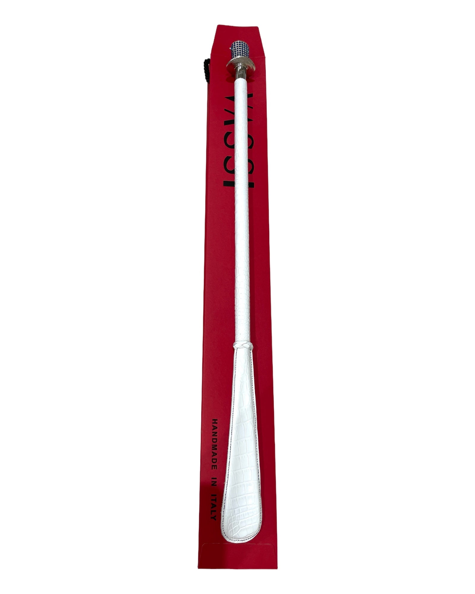 Blue Swarovski Crystals, Top Hat Long Shoehorn - White Leather