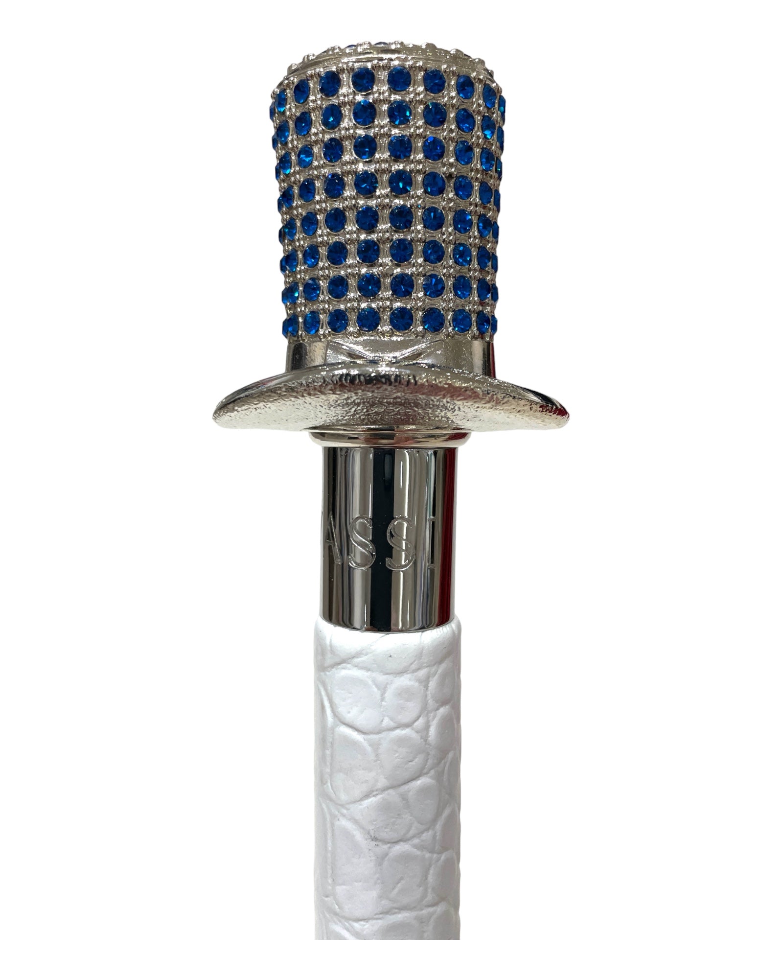 Blue Swarovski Crystals, Top Hat Long Shoehorn - White Leather SHOEHORN