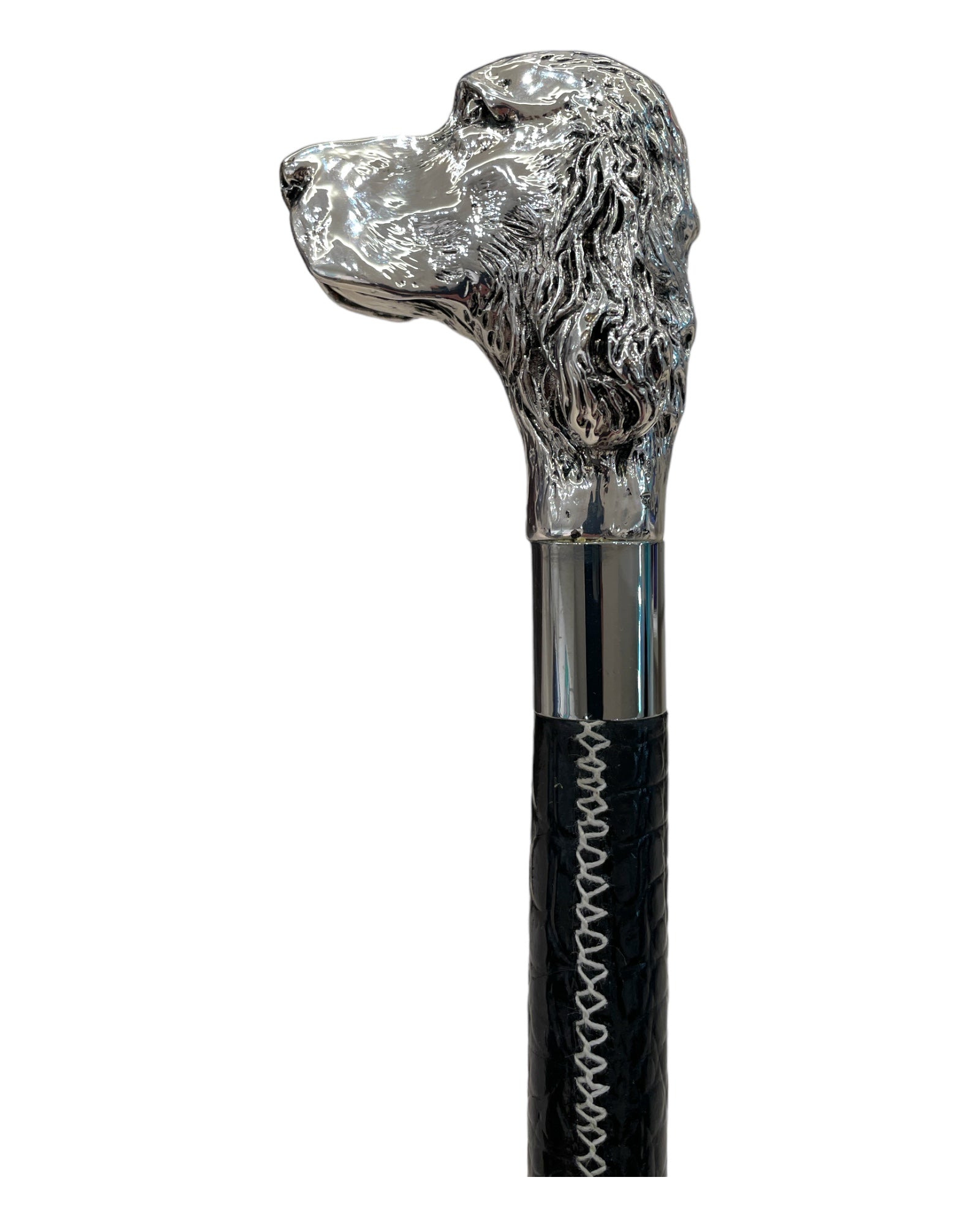 Cocker Spaniel Long Shoehorn - Black Leather with White Stitches