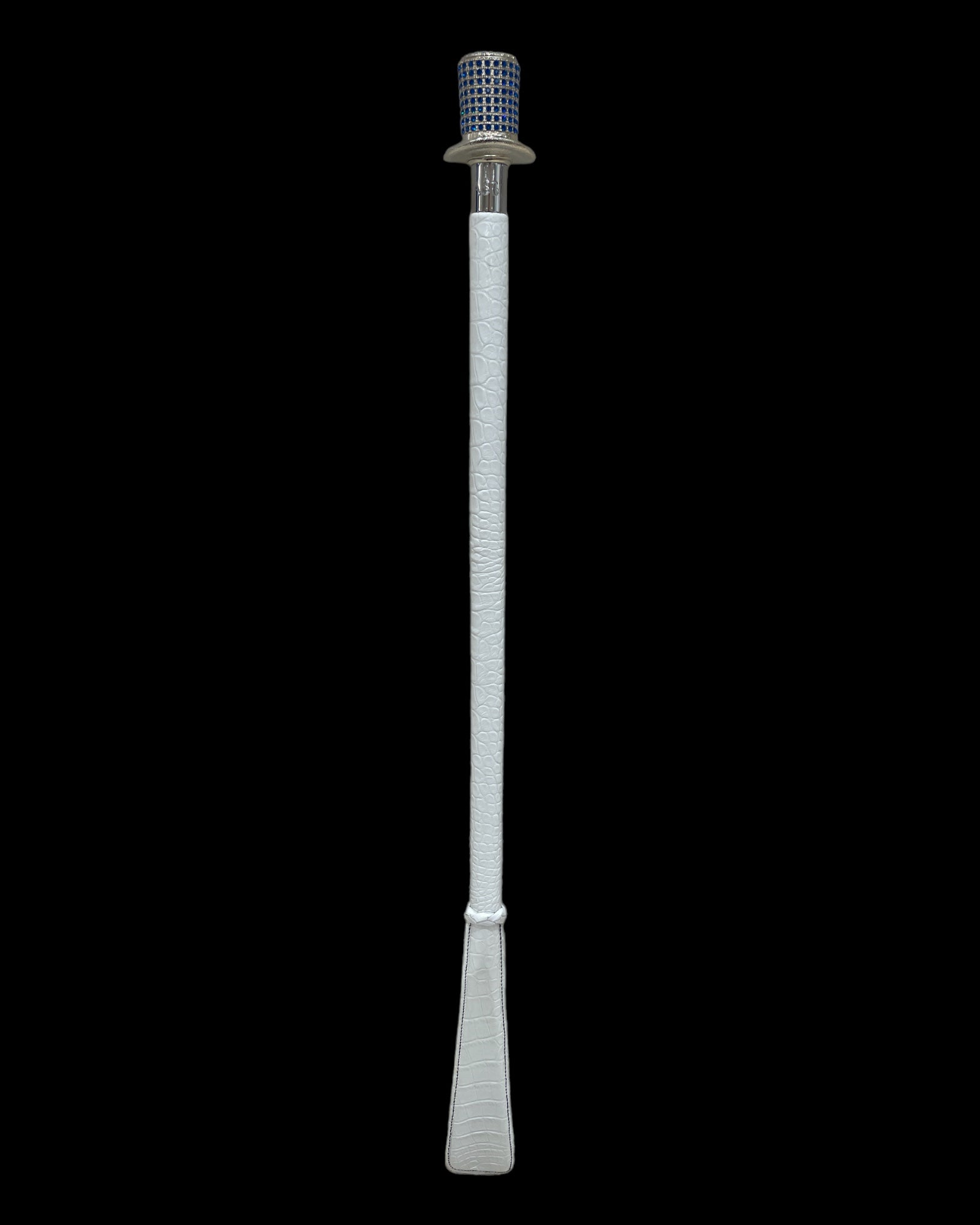 Blue Swarovski Crystals, Top Hat Long Shoehorn - White Leather