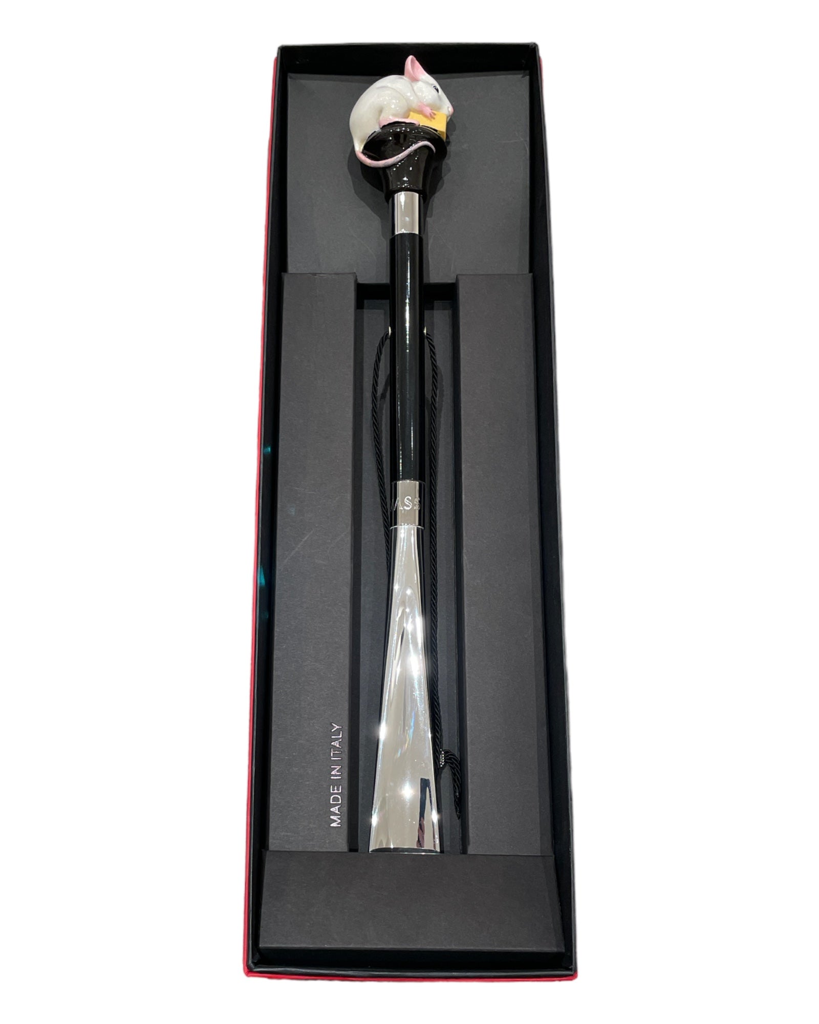 White Mouse with Cheese Shoehorn - Black SHOEHORN