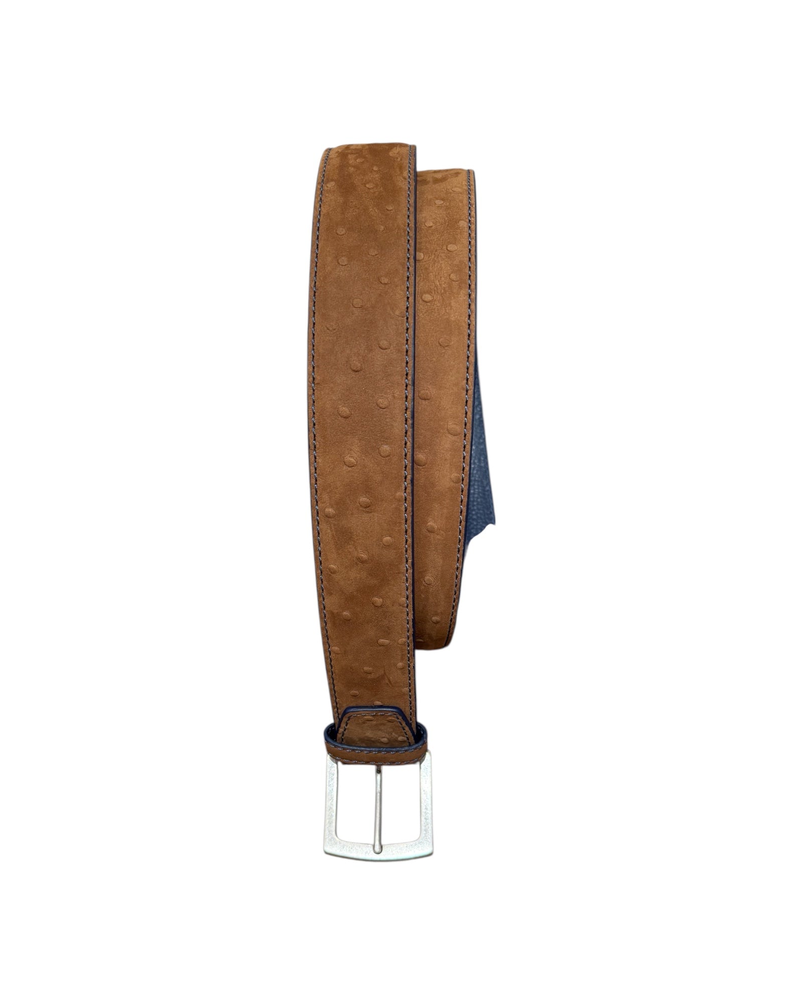 Nubuck Leather Belt with Embossed Ostrich-Print - Light Brown