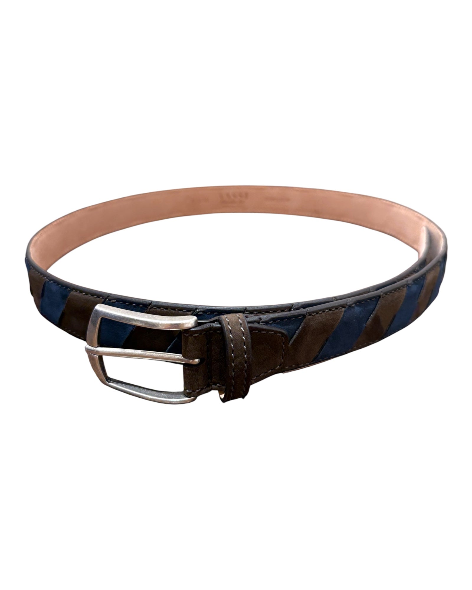 Hand-woven leather belt, with diagnoal pattern- Blue &amp; Brown
