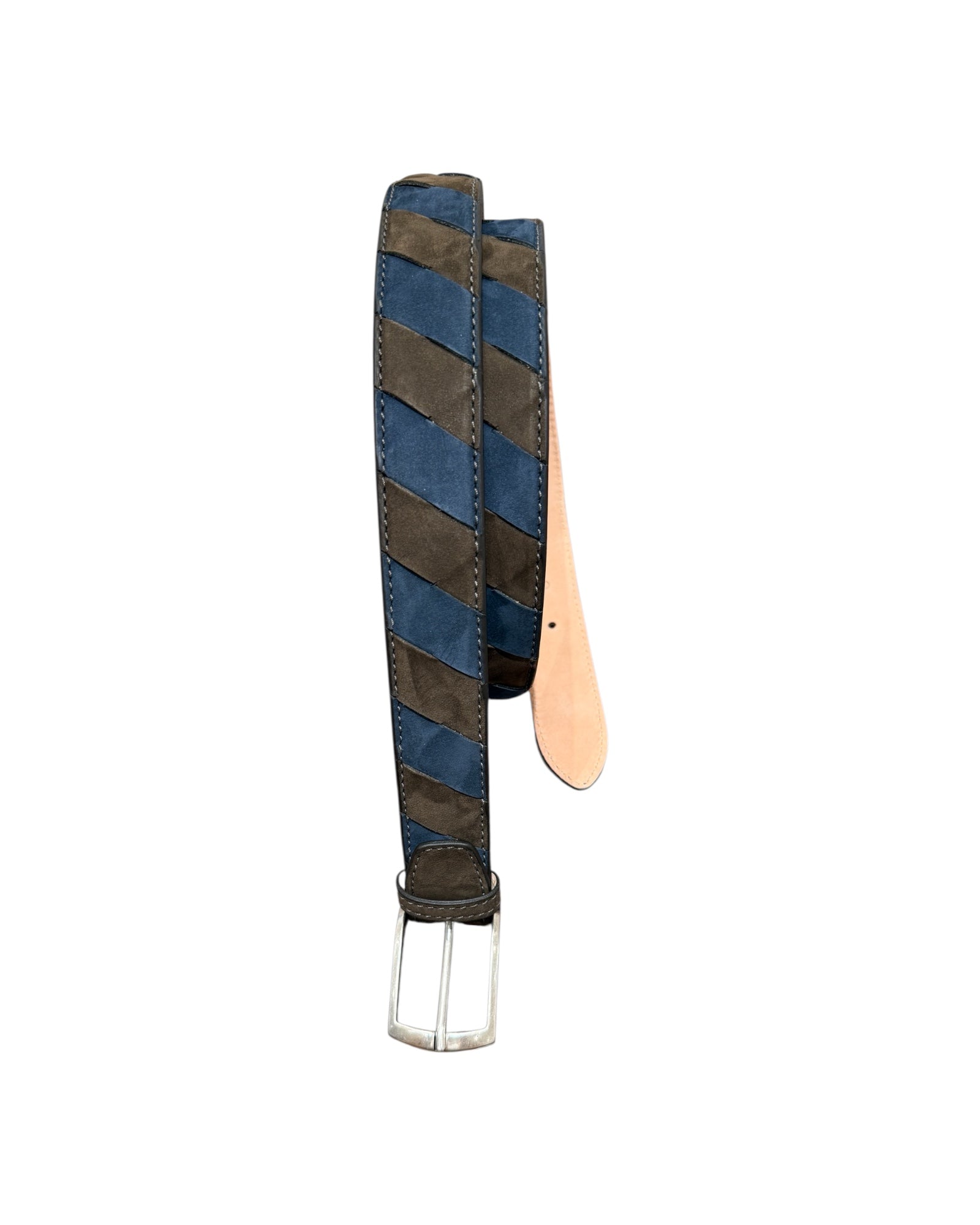 Hand-woven leather belt, with diagnoal pattern- Blue &amp; Brown