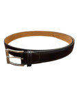 Artisanal hand-dyed leather belt with diagonal engraving, airbrushed shading - Black
