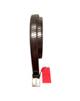 Artisanal hand-dyed leather belt with diagonal engraving, airbrushed shading - Dark Brown