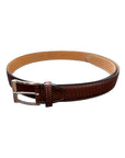 Artisanal hand-dyed leather belt with diagonal engraving, airbrushed shading - Brown
