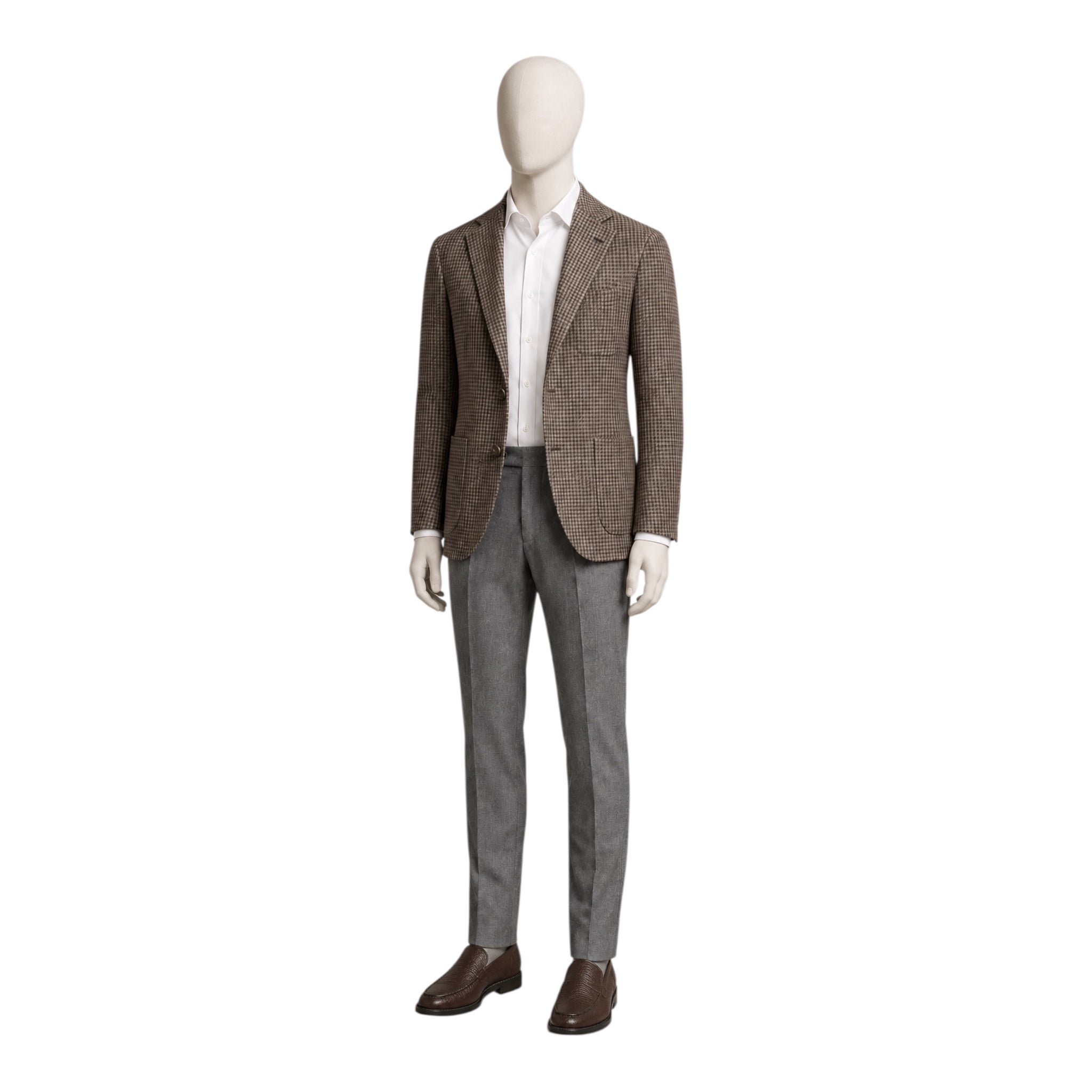 Taupe Houndstooth Jersey Blazer - Loro Piana Wool Attitude