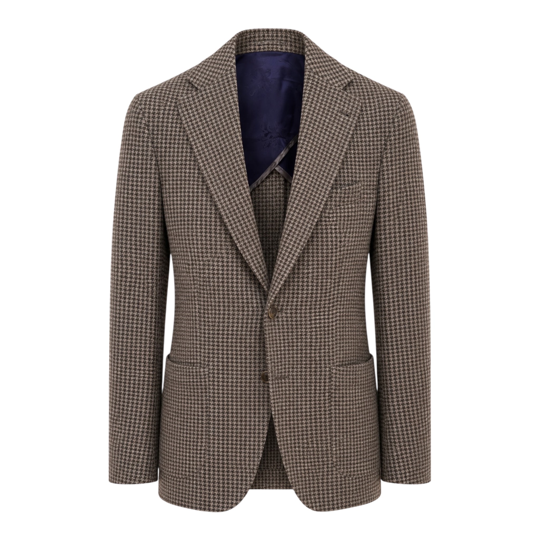 Taupe Houndstooth Jersey Blazer - Loro Piana Wool Attitude