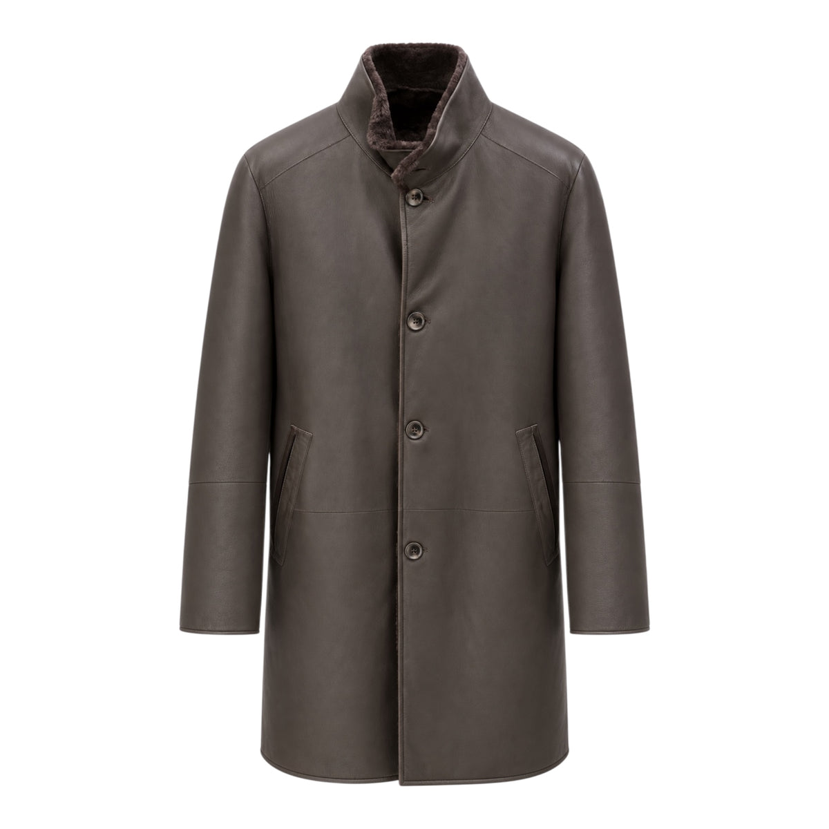 Reversible Ironed &amp; Napped Merino Shearling Jacket - Coffee