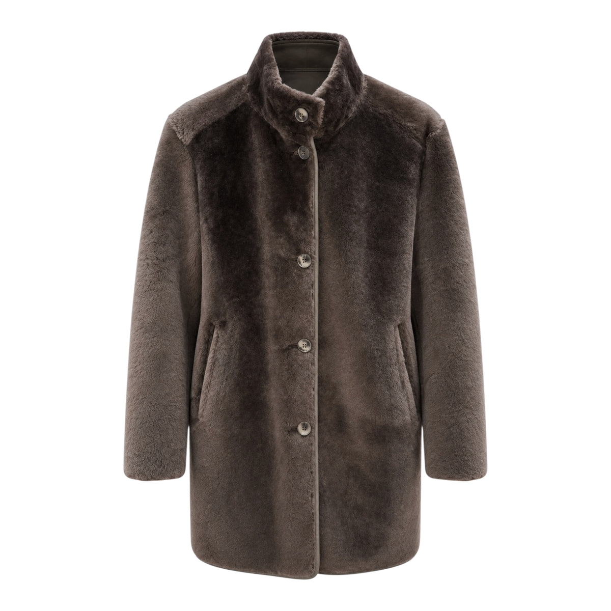 Reversible Ironed &amp; Napped Merino Shearling Jacket - Coffee