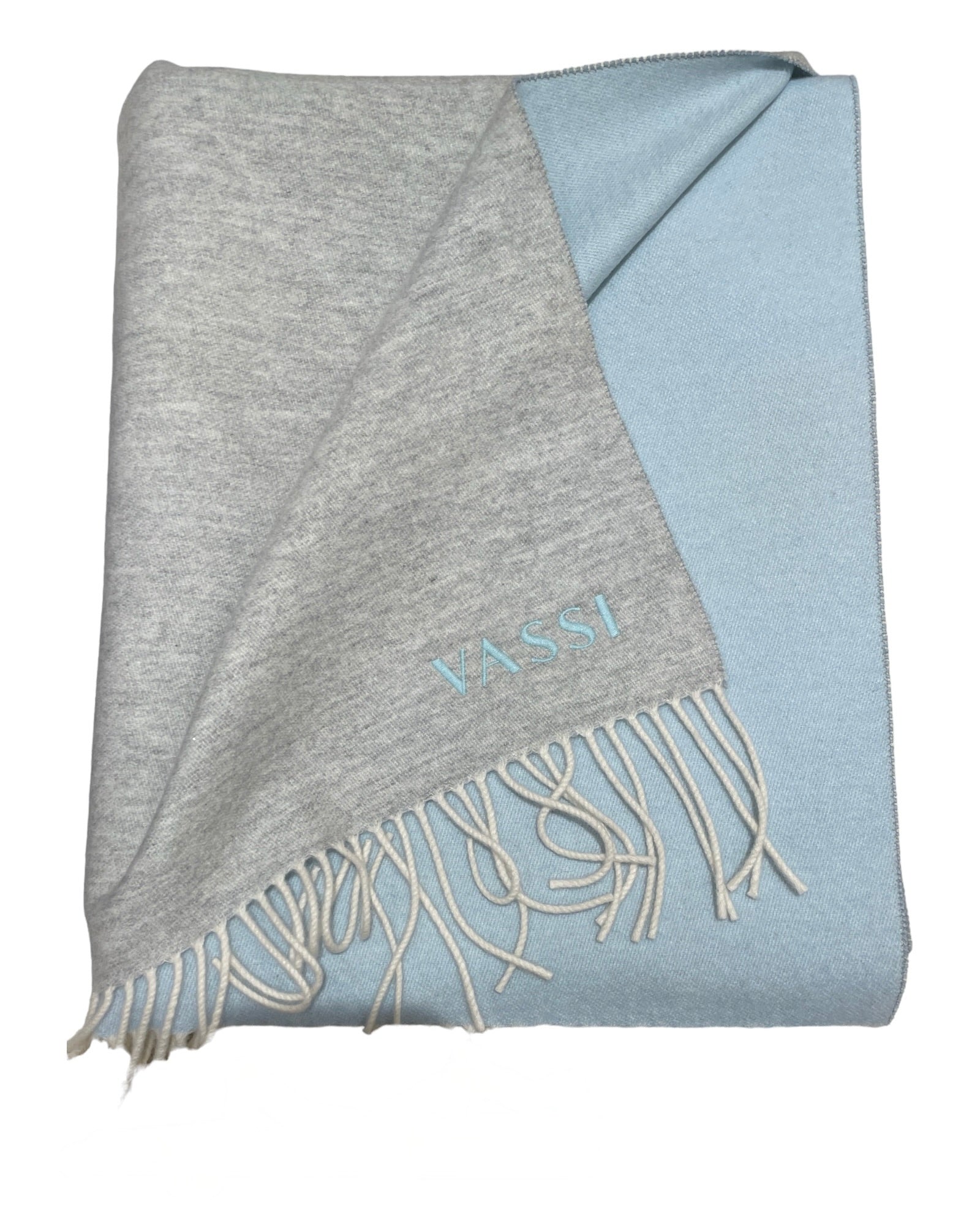 Reversible Cashmere Throw- Heather Grey, Baby Blue