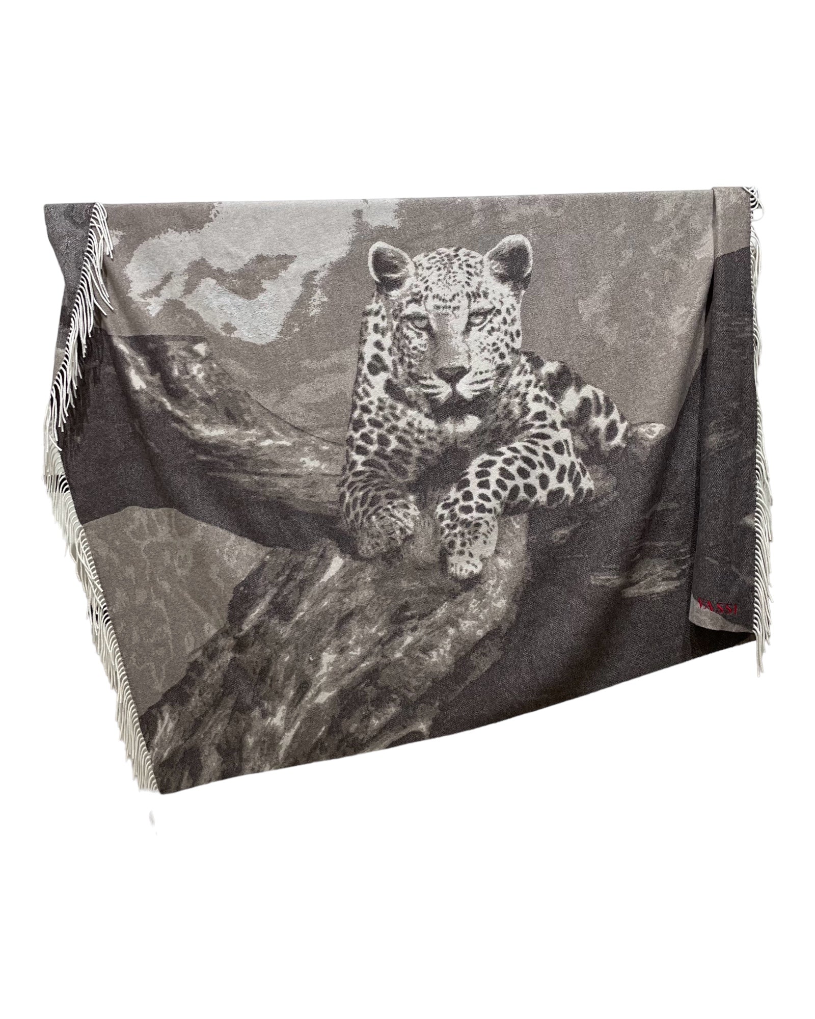 Pure Cashmere Throw -Taupe/Grey Leopard