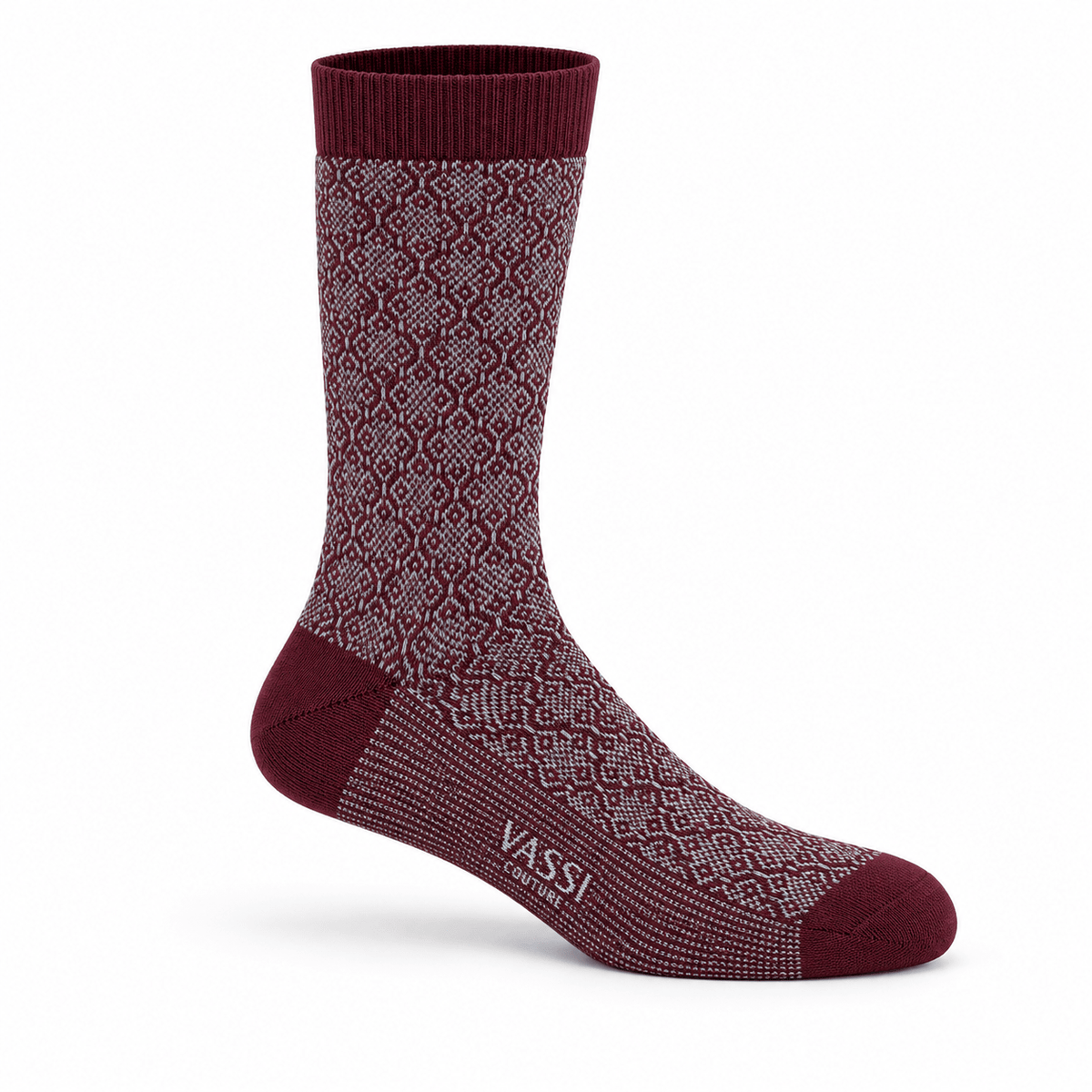 Vintage Merino Wool Socks with Diamond Pattern - Burgundy Socks