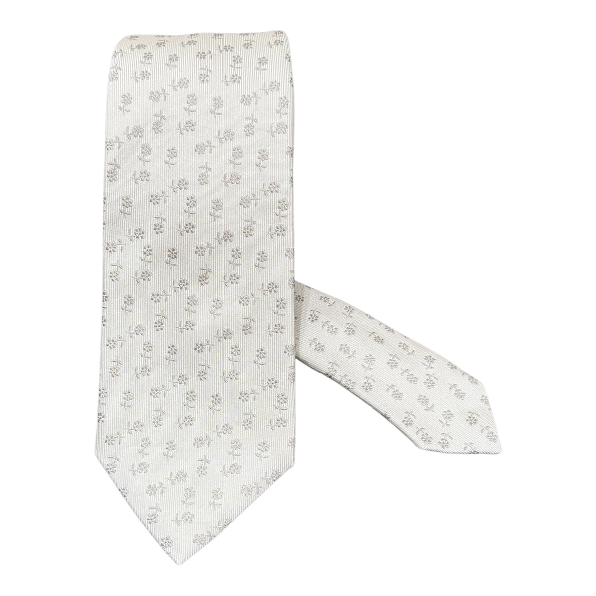 White Floral Seven Fold Silk Tie TIES