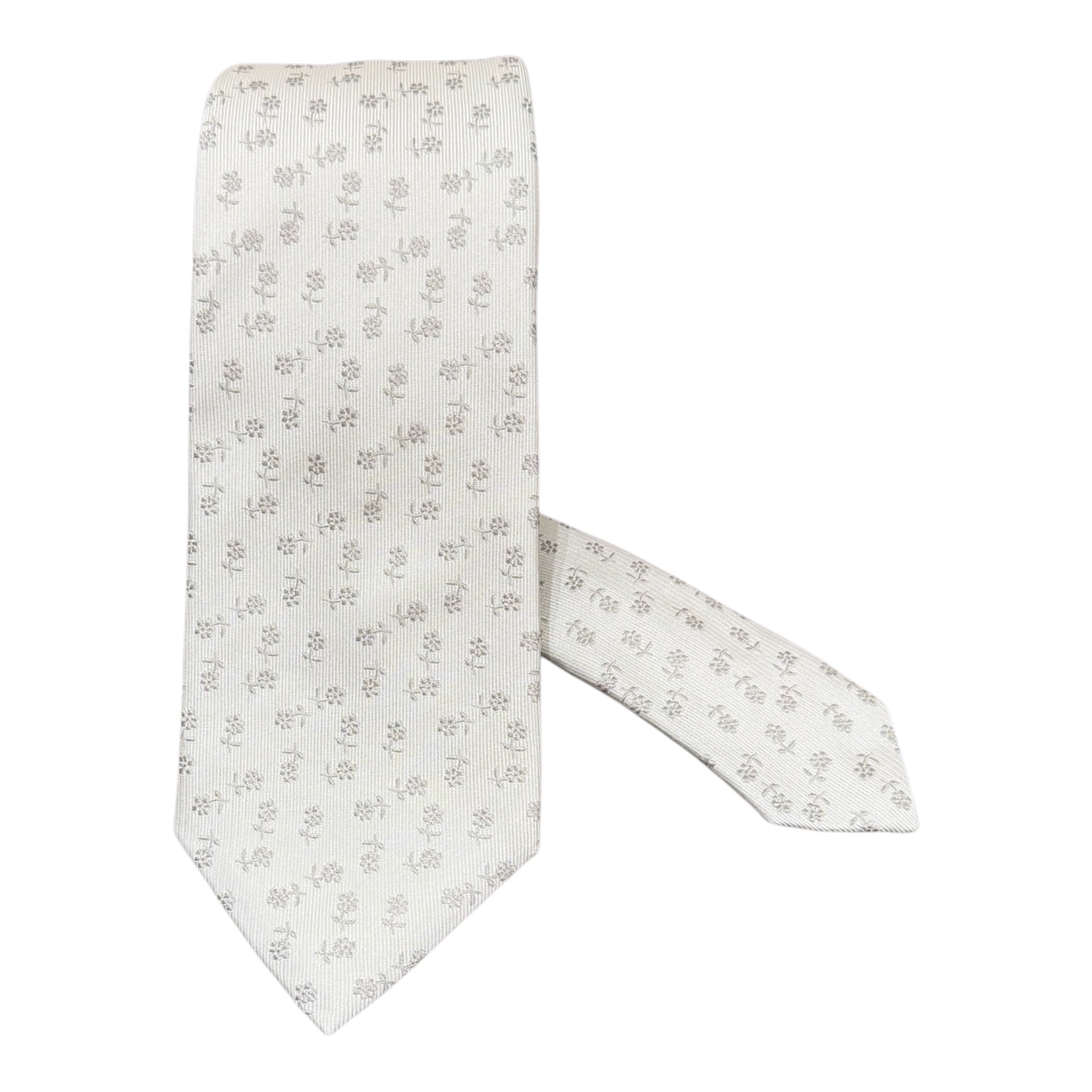 White Floral Seven Fold Silk Tie TIES