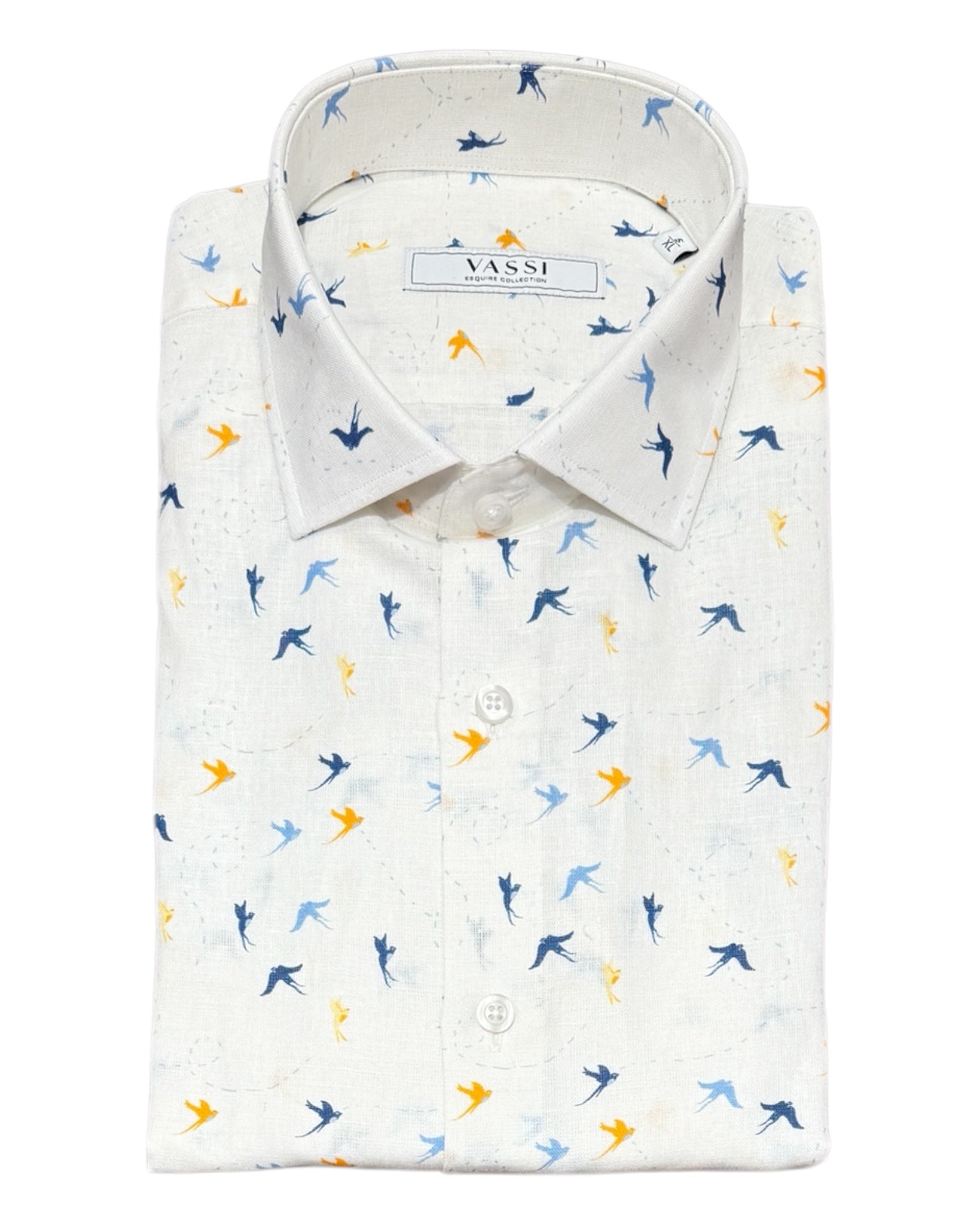 White Linen Sport Shirt With Flying Birds SPORT SHIRTSM