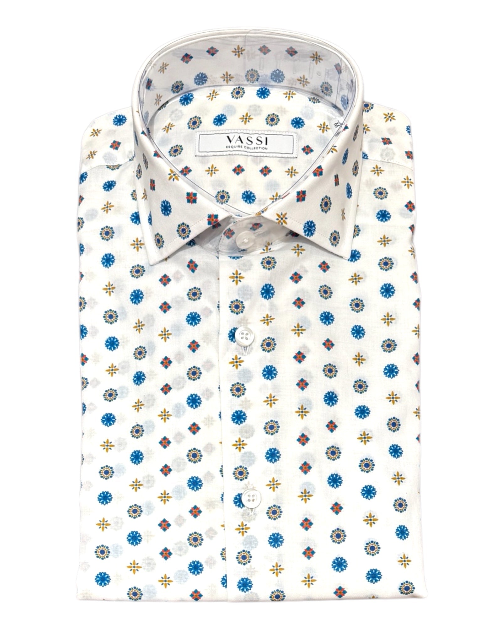 White with Multi Colour Geometric Pattern SPORT SHIRTSM