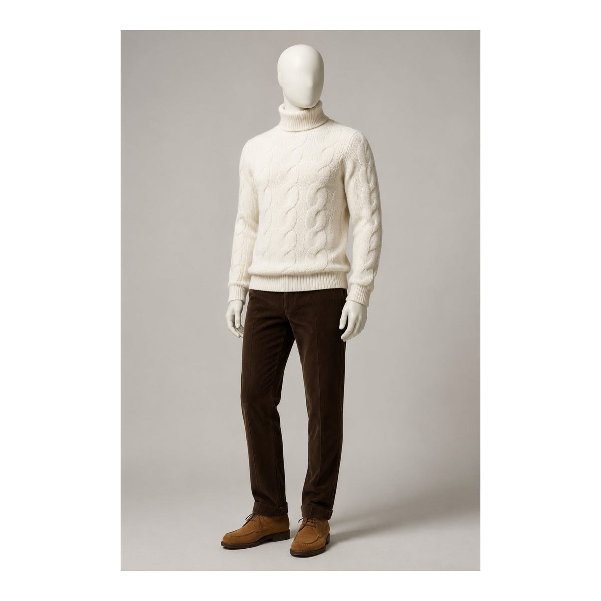 Winter White Cashmere Cable Knit Turtleneck Sweater SWEATERS50 EU