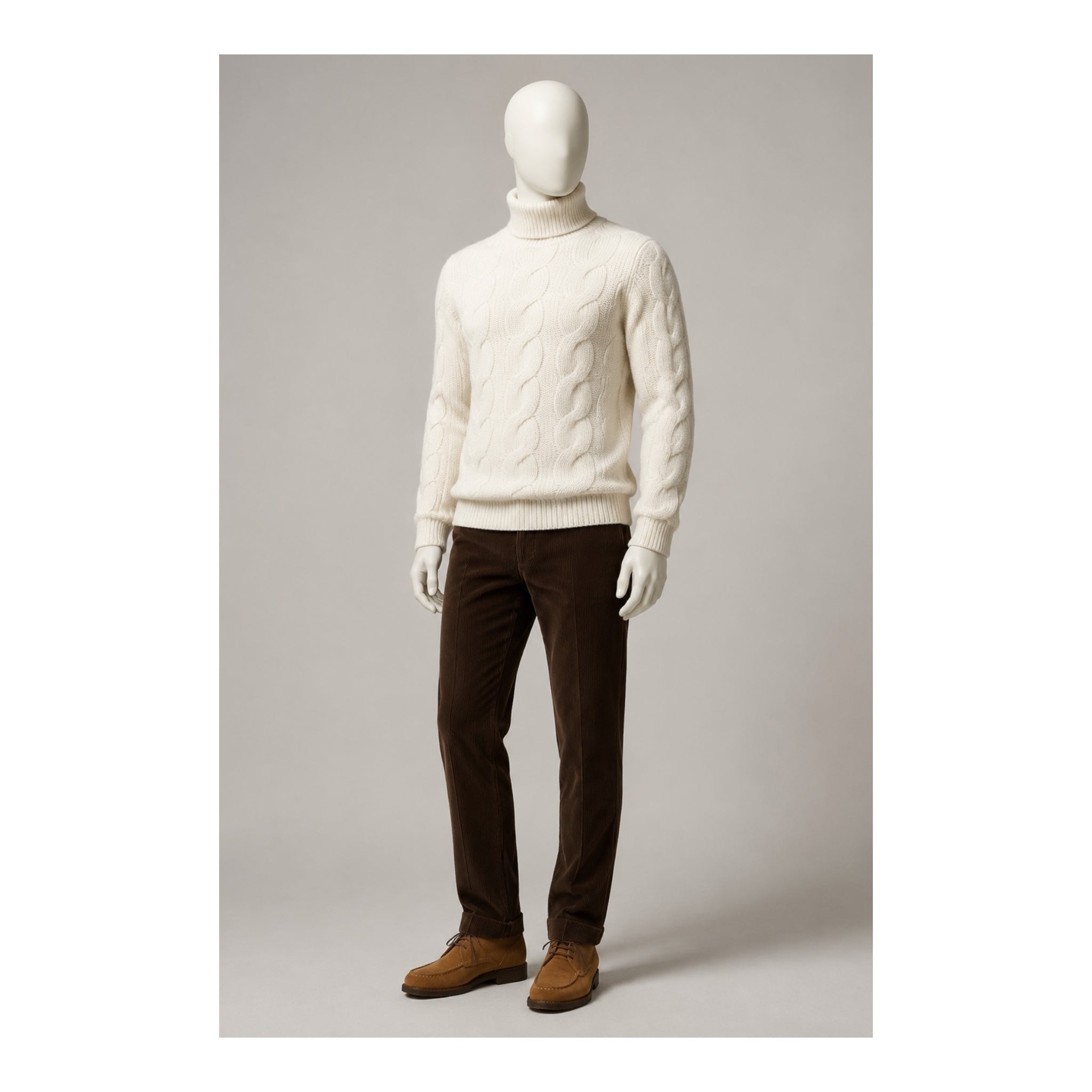 Winter White Cashmere Cable Knit Turtleneck Sweater SWEATERS50 EU