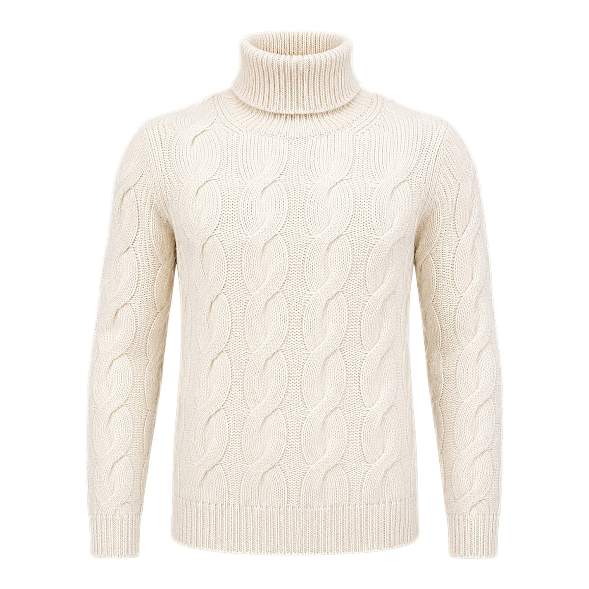 Winter White Cashmere Cable Knit Turtleneck Sweater SWEATERS50 EU
