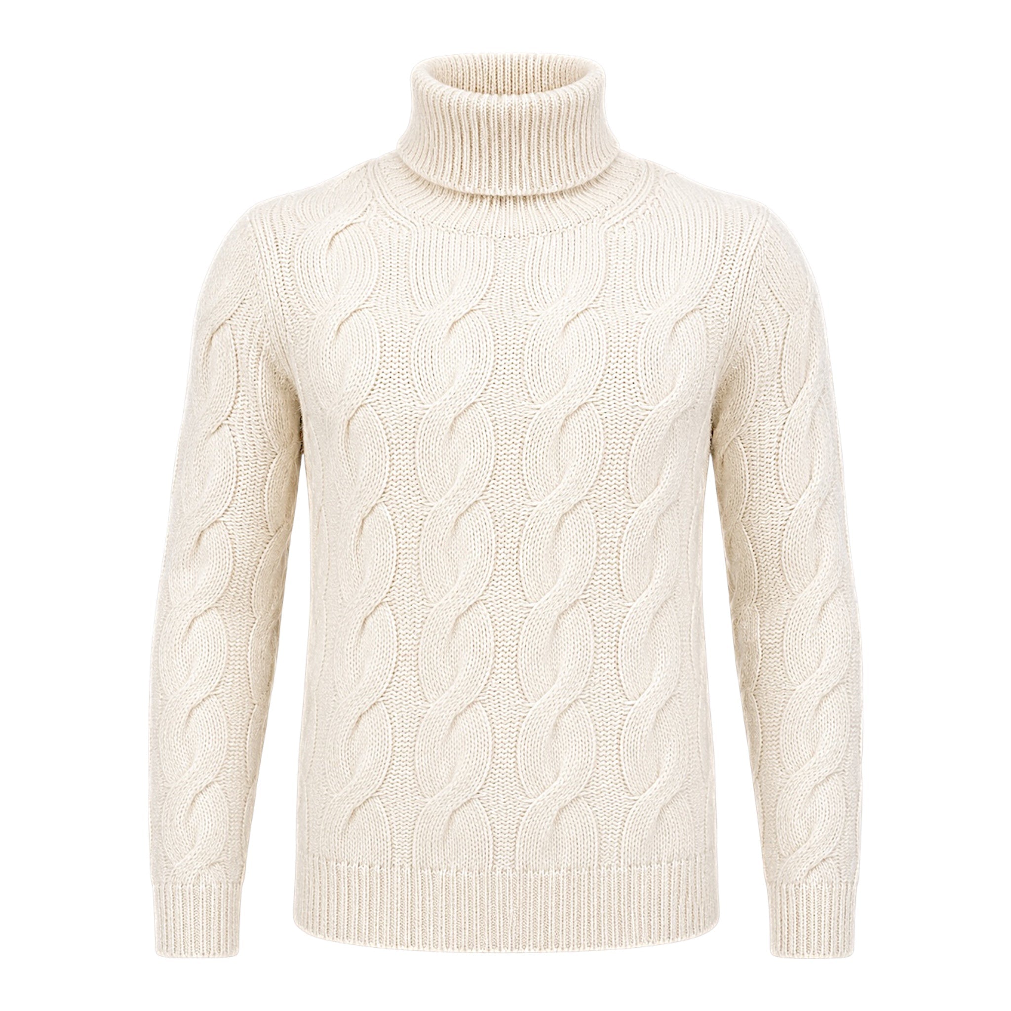 Winter White Cashmere Cable Knit Turtleneck Sweater SWEATERS50 EU