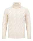 Winter White Cashmere Cable Knit Turtleneck Sweater SWEATERS50 EU