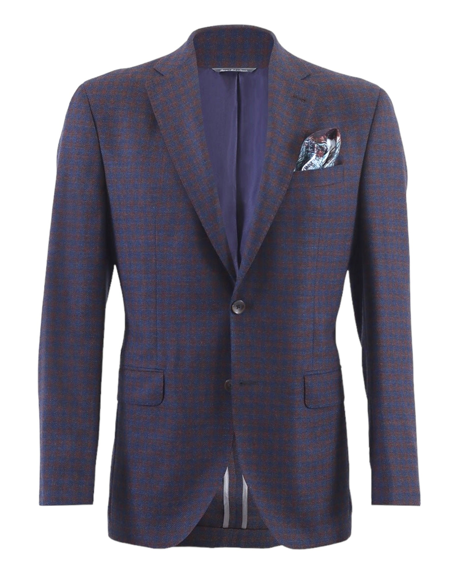 Blue Mini-Check Sport Jacket - Rusty Brown - VASSI