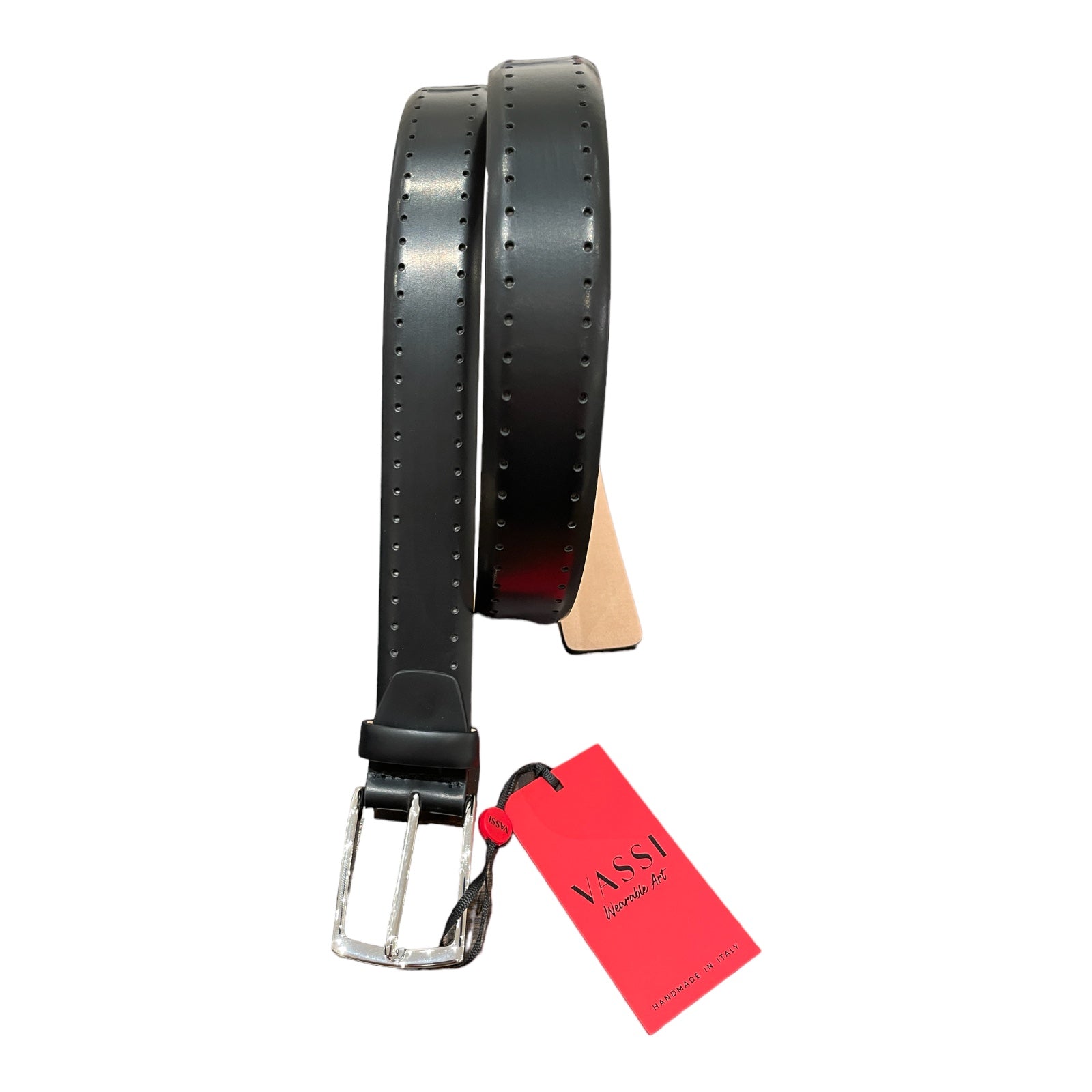 Brush Off Calfskin Belt with Dotted Trim - Black BELTS46