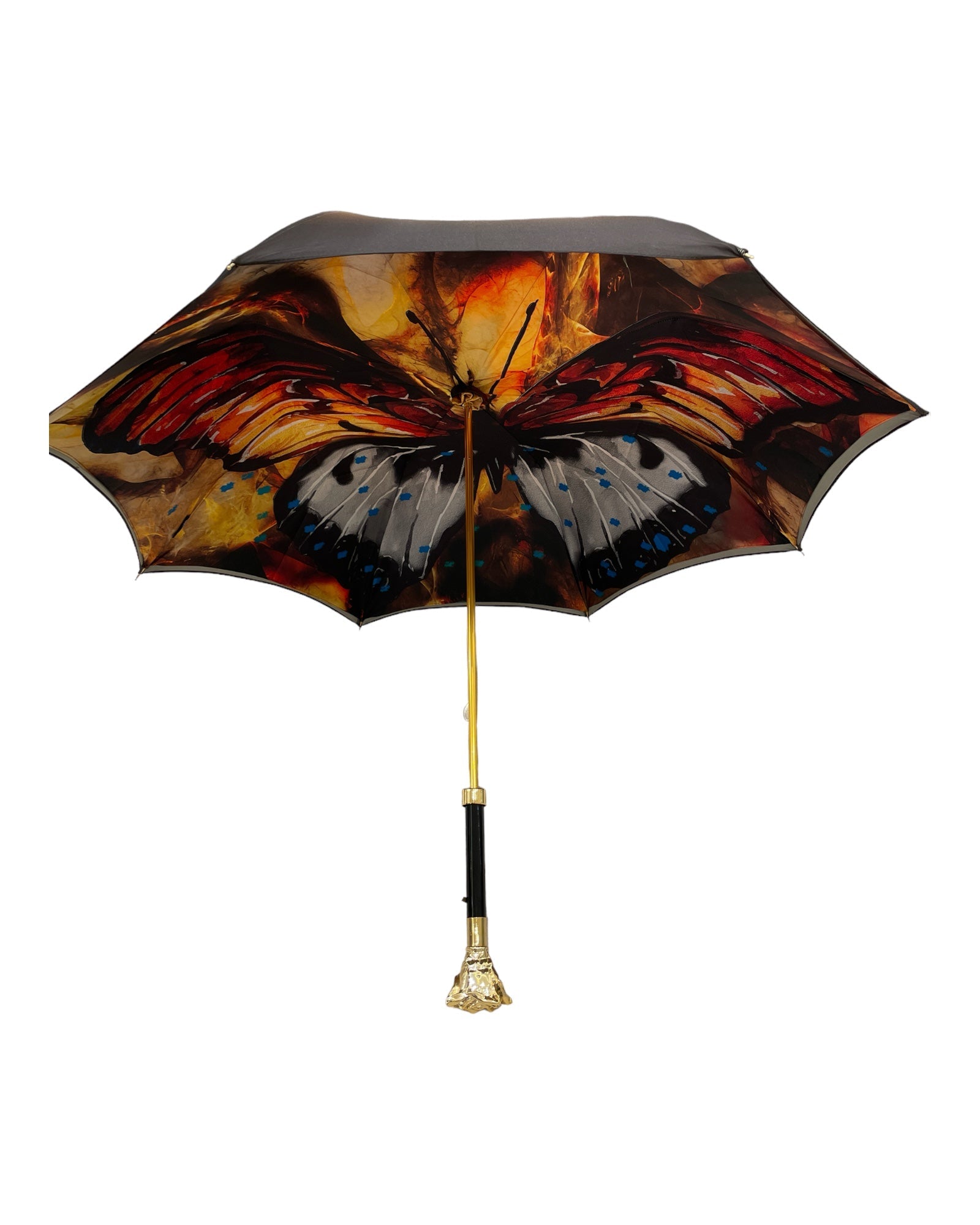 Butterfly Double Cloth Women's Umbrella with Golden Rose Handle - VASSI
