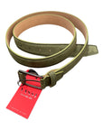Calf Nubuck Leather Belt - Green, Silver Buckle BELTS46