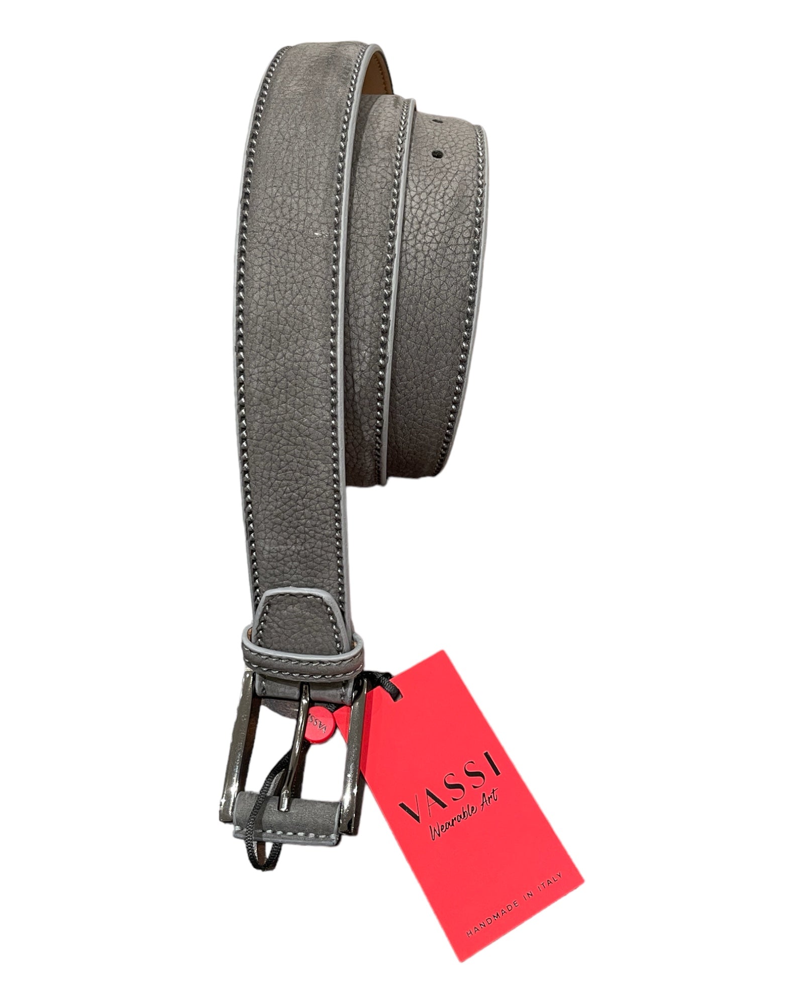 Calf Nubuck Leather Belt - Grey, Silver Buckle BELTS46