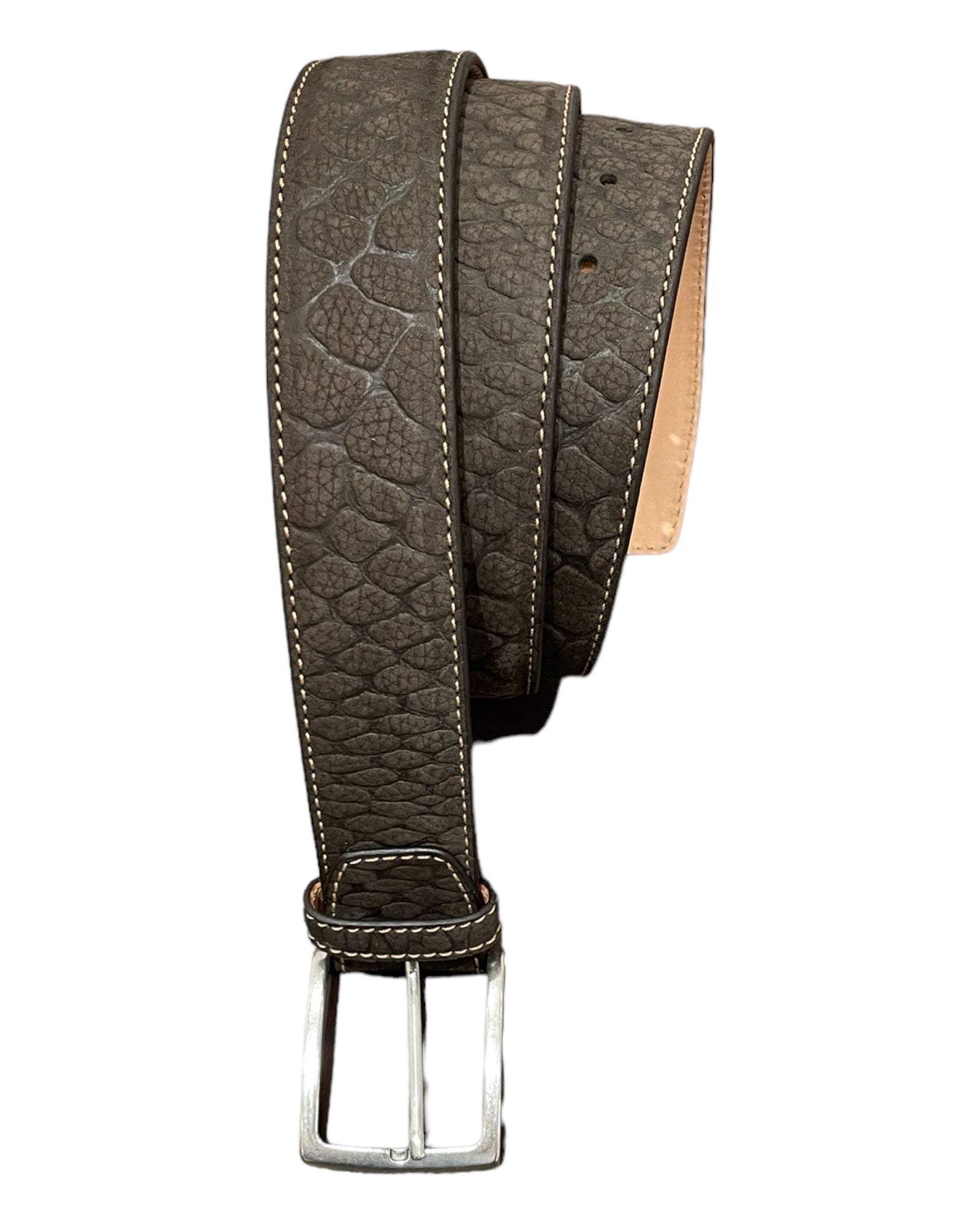 Engraved Suede Belt - Brown, Silver Buckle BELTS46
