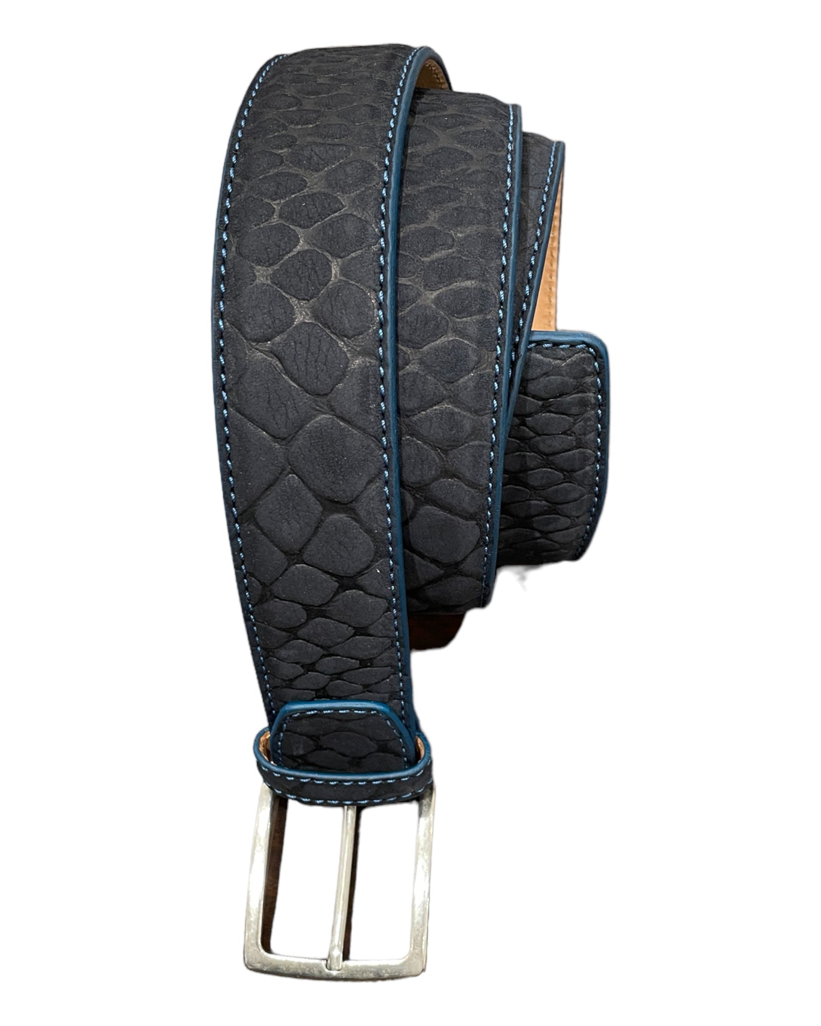 Engraved Suede Belt - Navy, Silver Buckle BELTS46