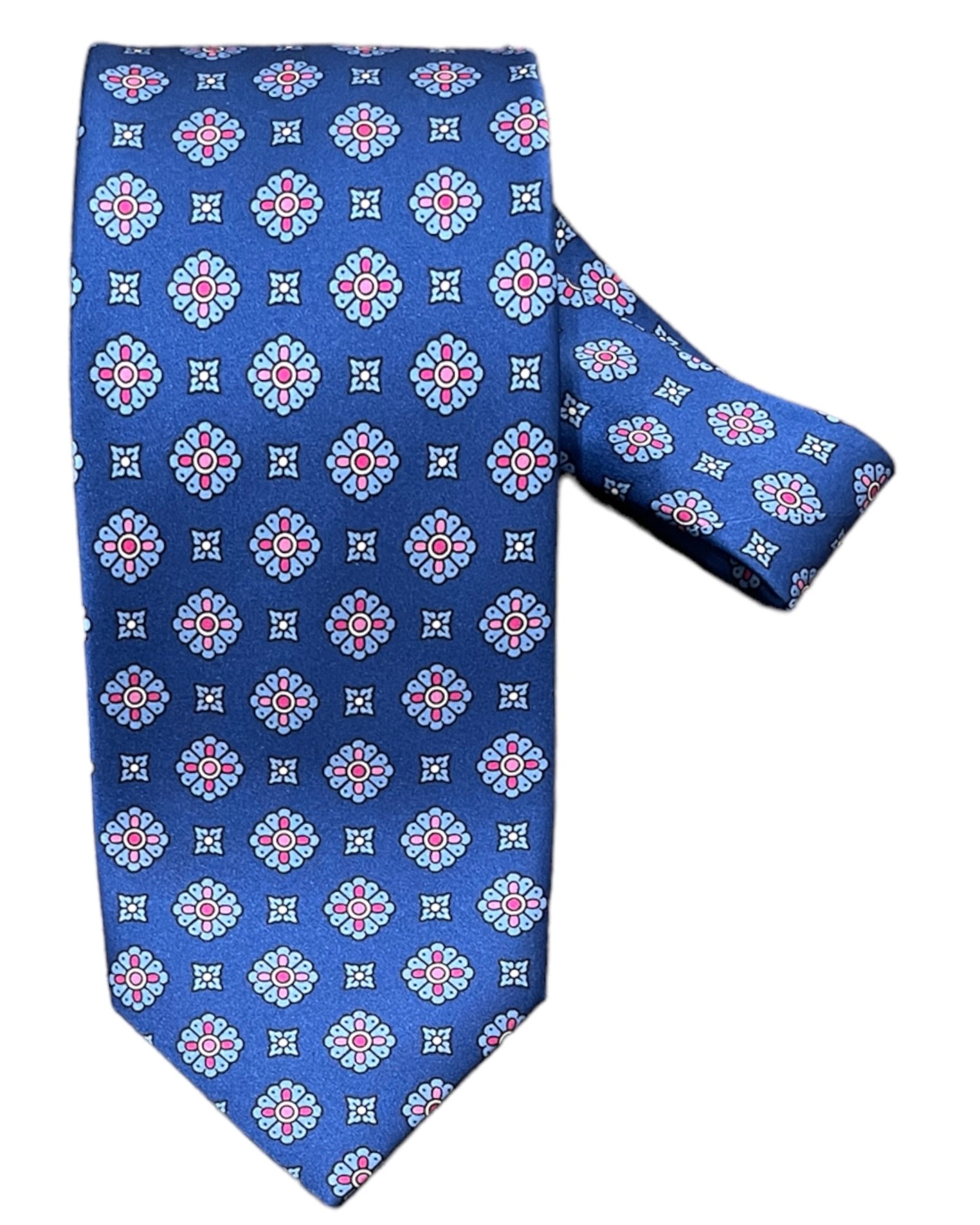 Floral Medallion Pattern Seven-Fold Silk Ties 1 TIESBlue