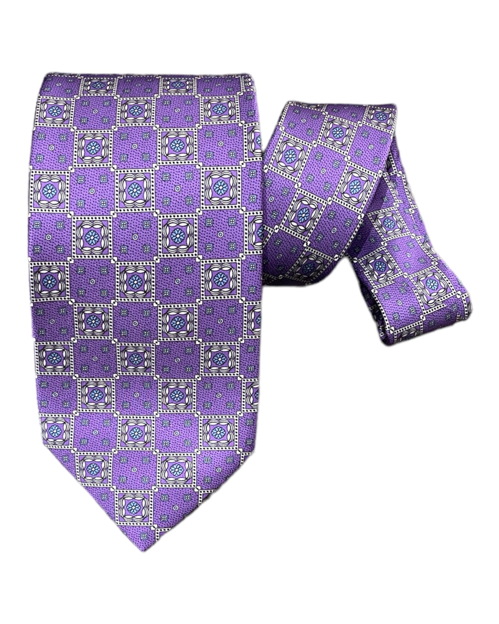 Floral Medallion Pattern Seven-Fold Silk Ties 2 TIESPurple