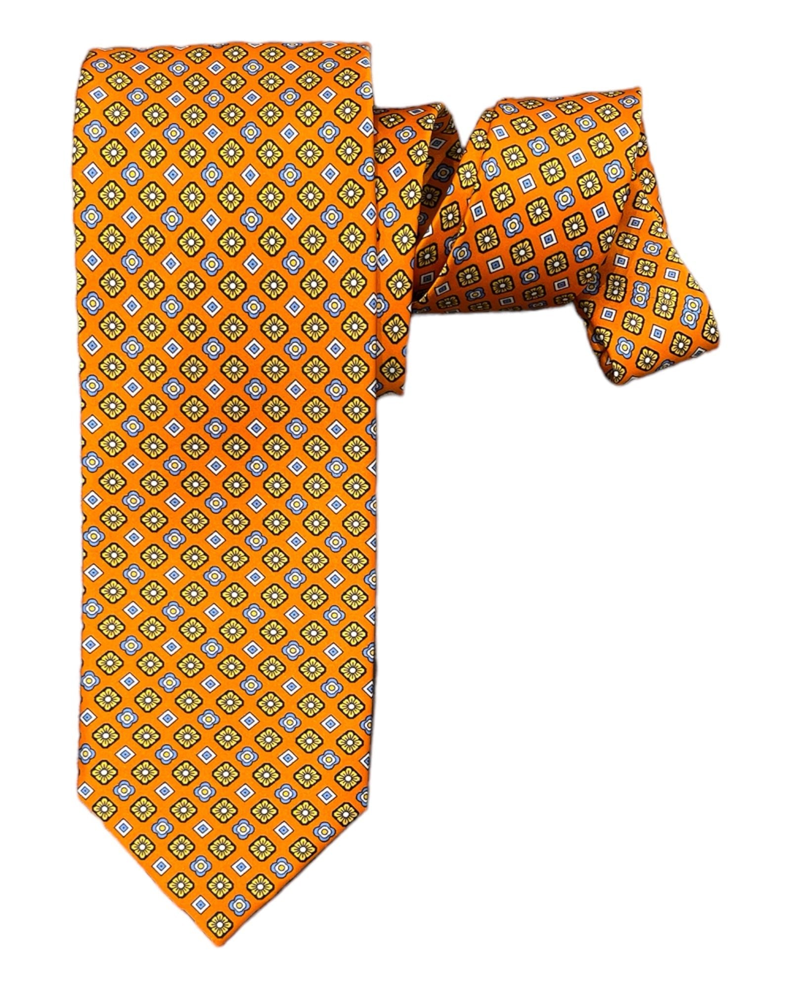 Floral Medallion Pattern Seven-Fold Silk Ties 3 TIESOrange