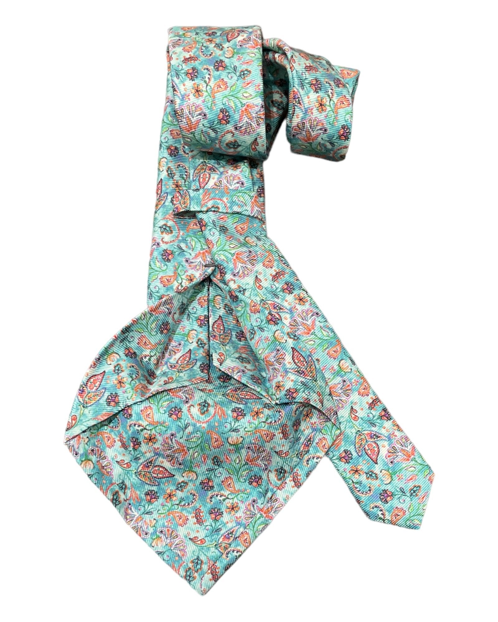 Floral Print 7F Silk Tie - Teal/Salmon - VASSI
