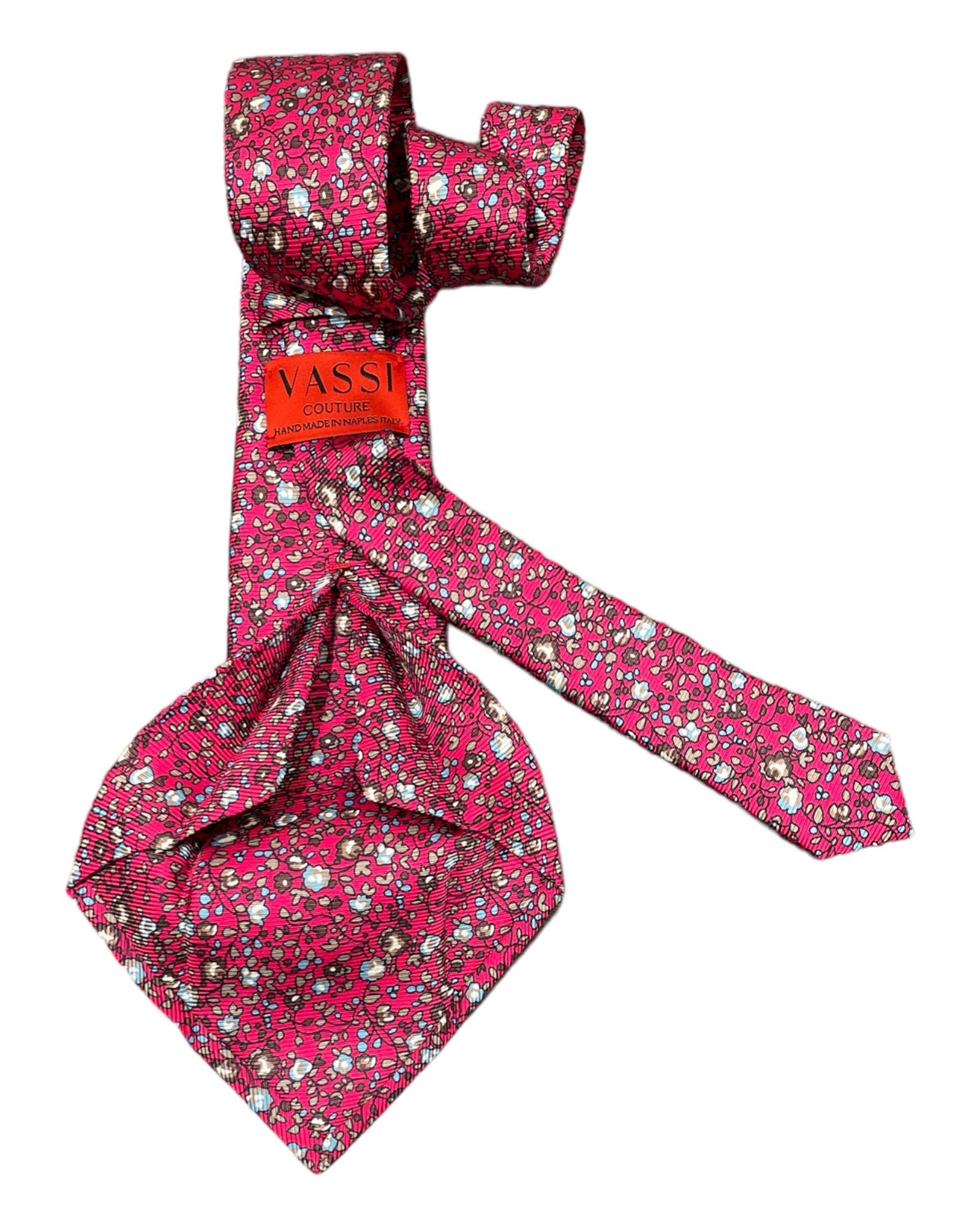 Floral Seven-Fold Silk Tie - Wine - VASSI